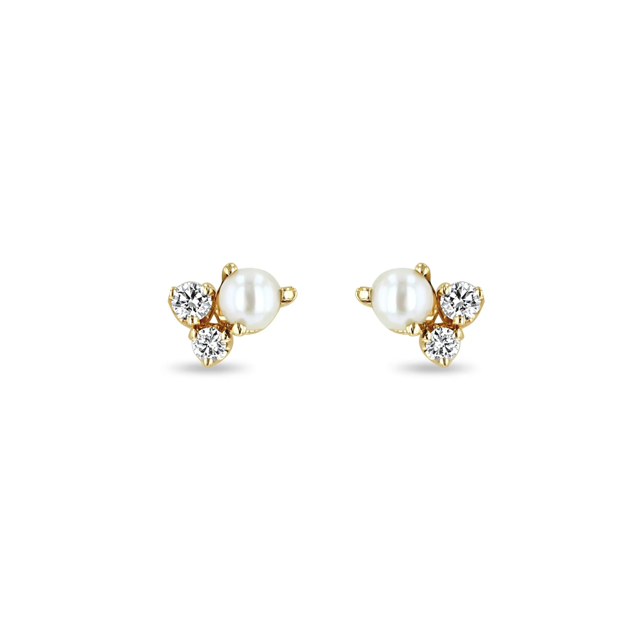 14k Mixed Prong Diamond & Pearl Cluster Stud Earrings sold by Zoe Chicco