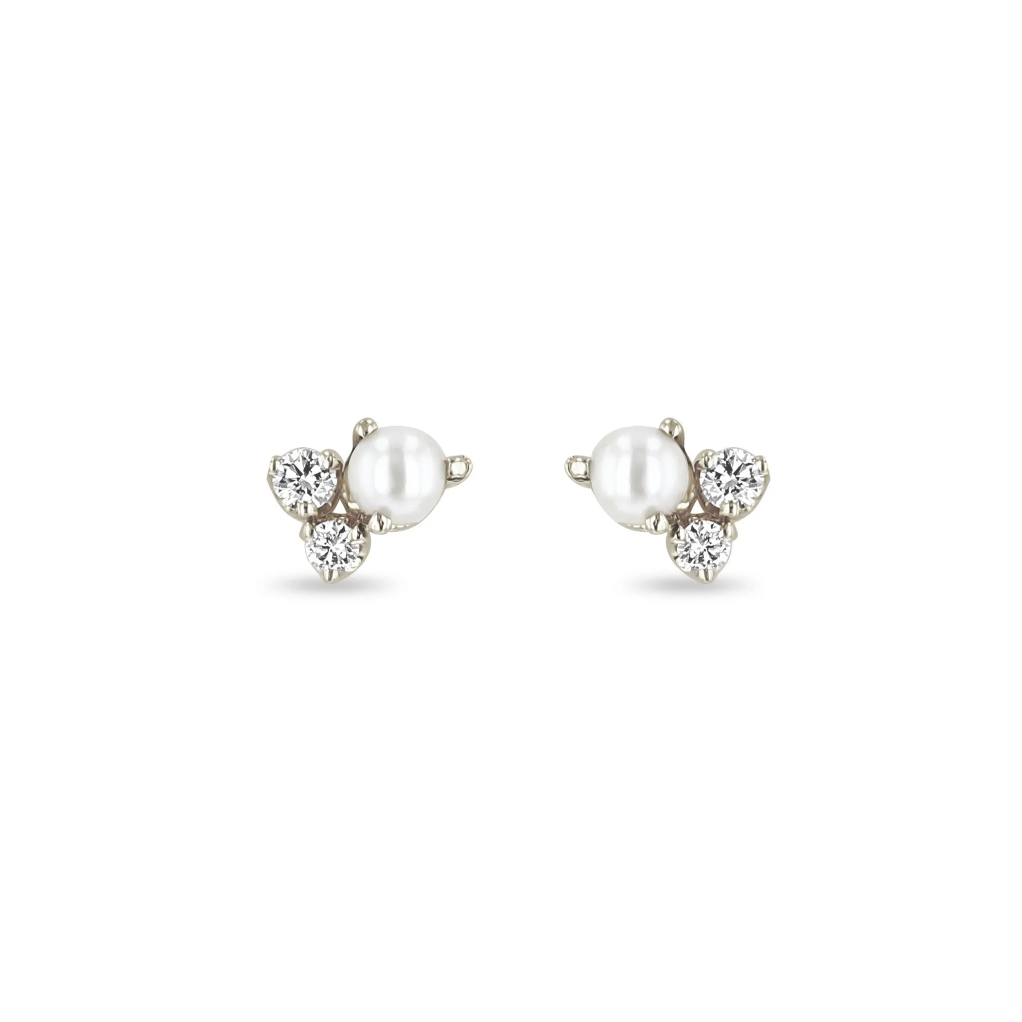 14k Mixed Prong Diamond & Pearl Cluster Stud Earrings sold by Zoe Chicco product image thumbnail 4