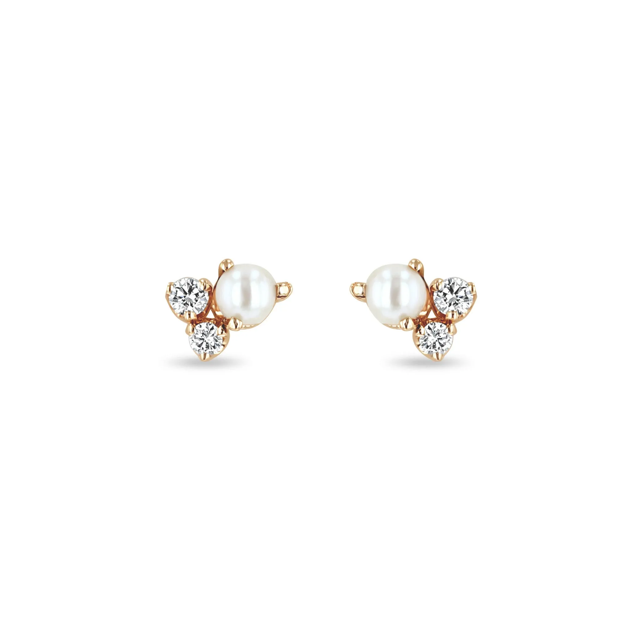 14k Mixed Prong Diamond & Pearl Cluster Stud Earrings sold by Zoe Chicco product image thumbnail 3