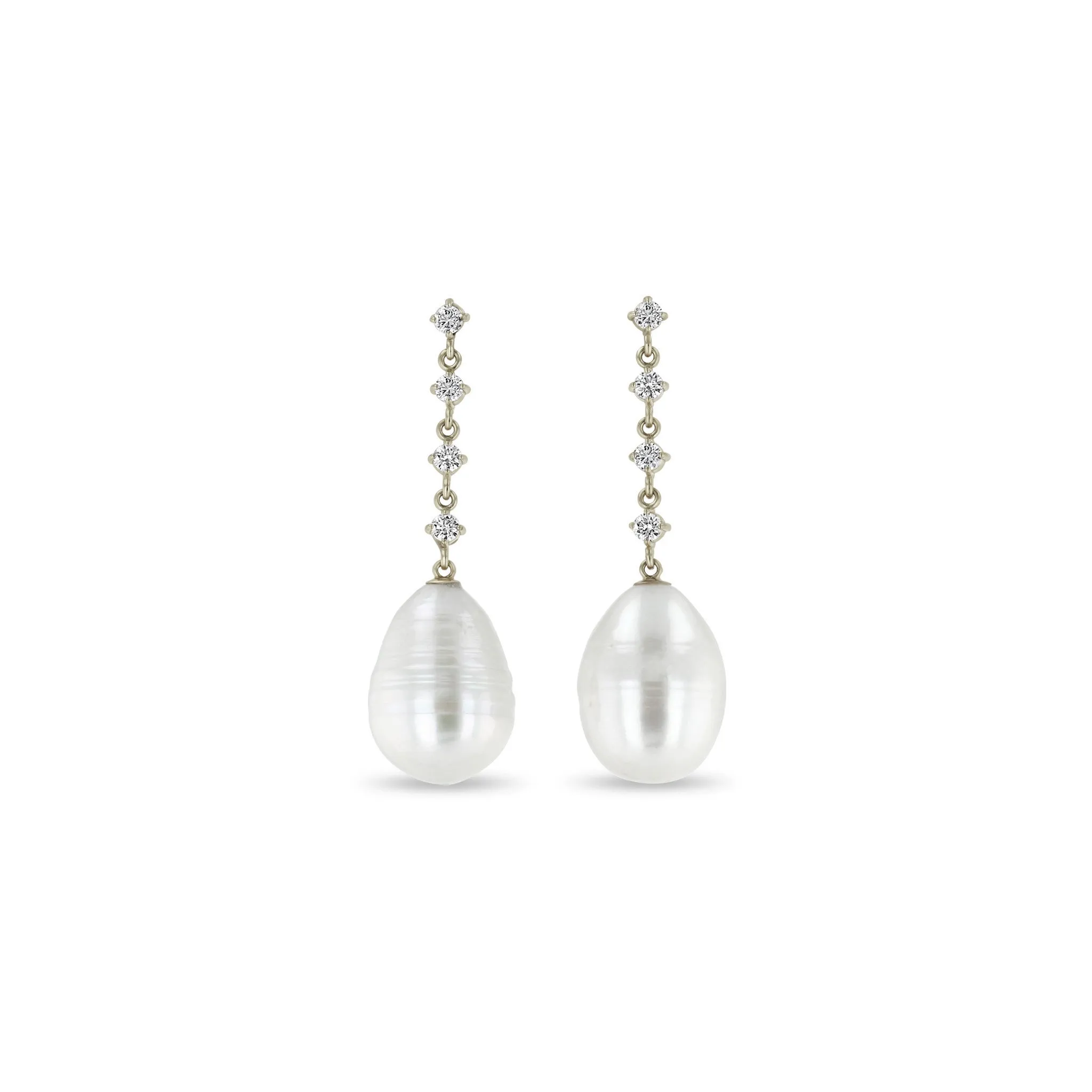 14k Linked Prong Diamond & Baroque Pearl Drop Earrings sold by Zoe Chicco product image thumbnail 4