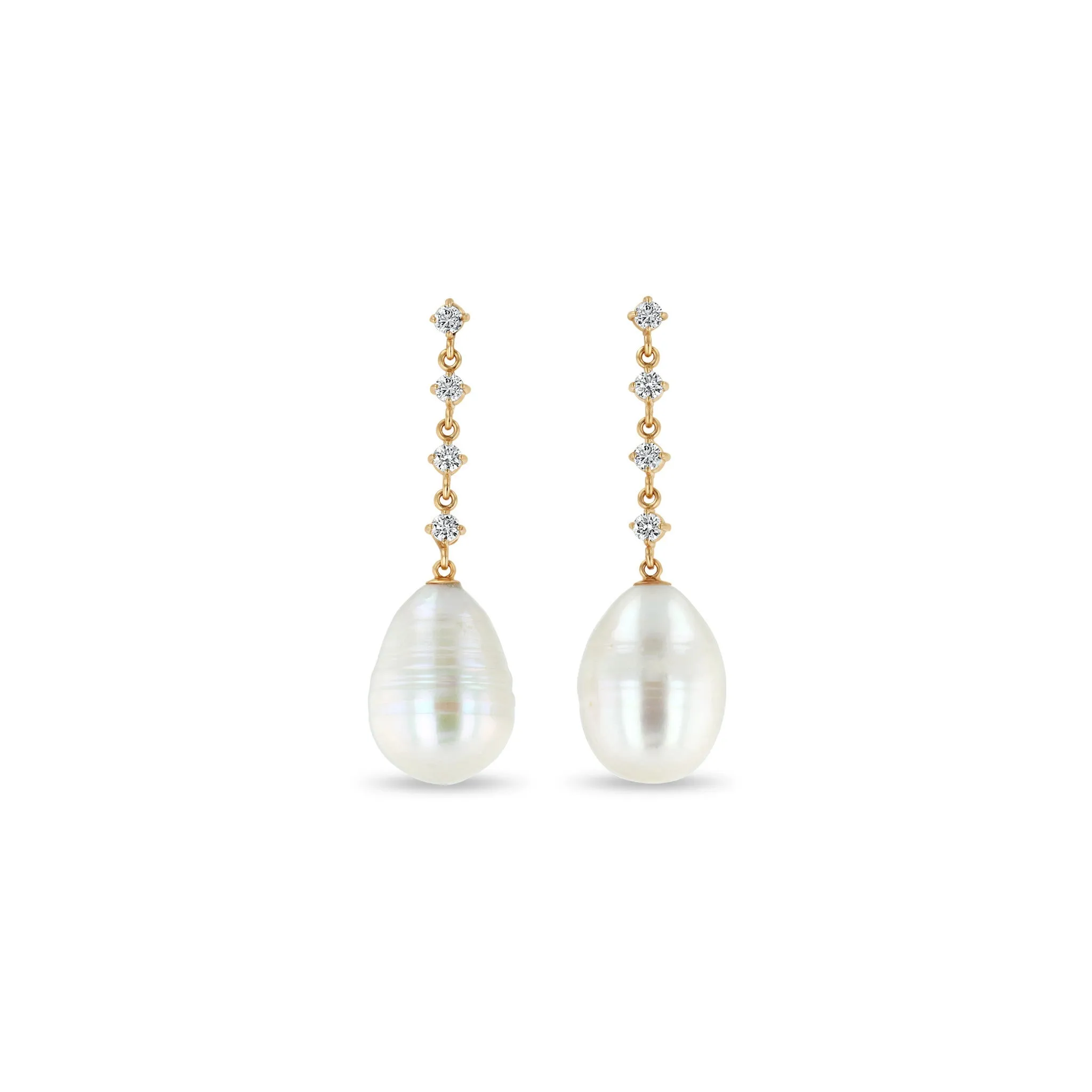 14k Linked Prong Diamond & Baroque Pearl Drop Earrings sold by Zoe Chicco product image thumbnail 3