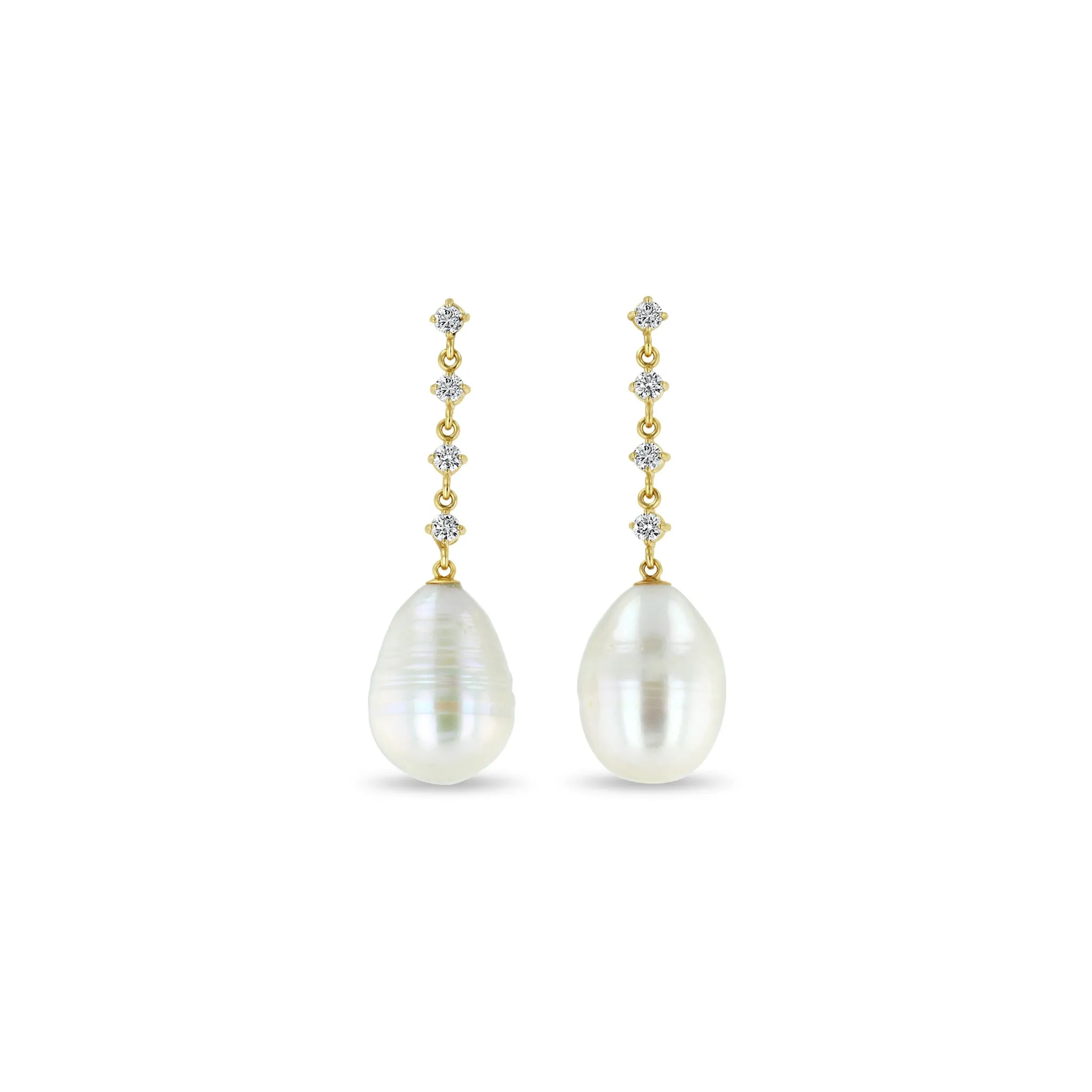 14k Linked Prong Diamond & Baroque Pearl Drop Earrings sold by Zoe Chicco