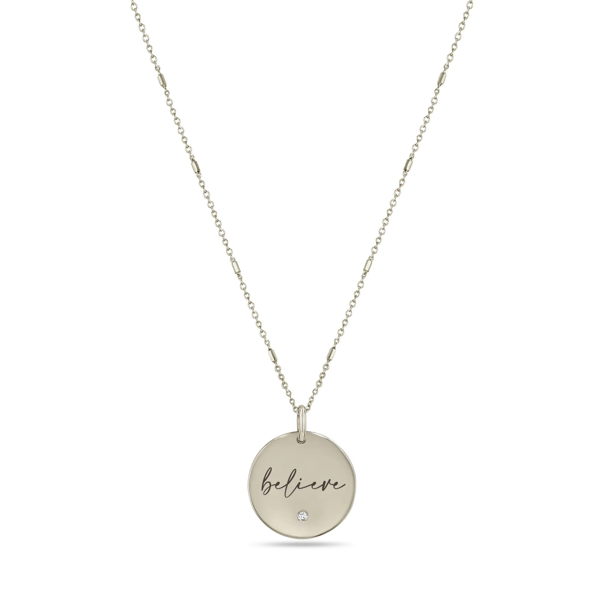 14k Small "believe" Disc Pendant on Bar & Cable Chain Necklace sold by Zoe Chicco product image thumbnail 2