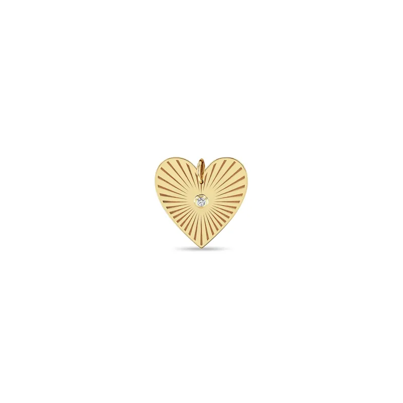 14k Single Large Radiant Heart Diamond Bezel Medallion Charm Pendant sold by Zoe Chicco