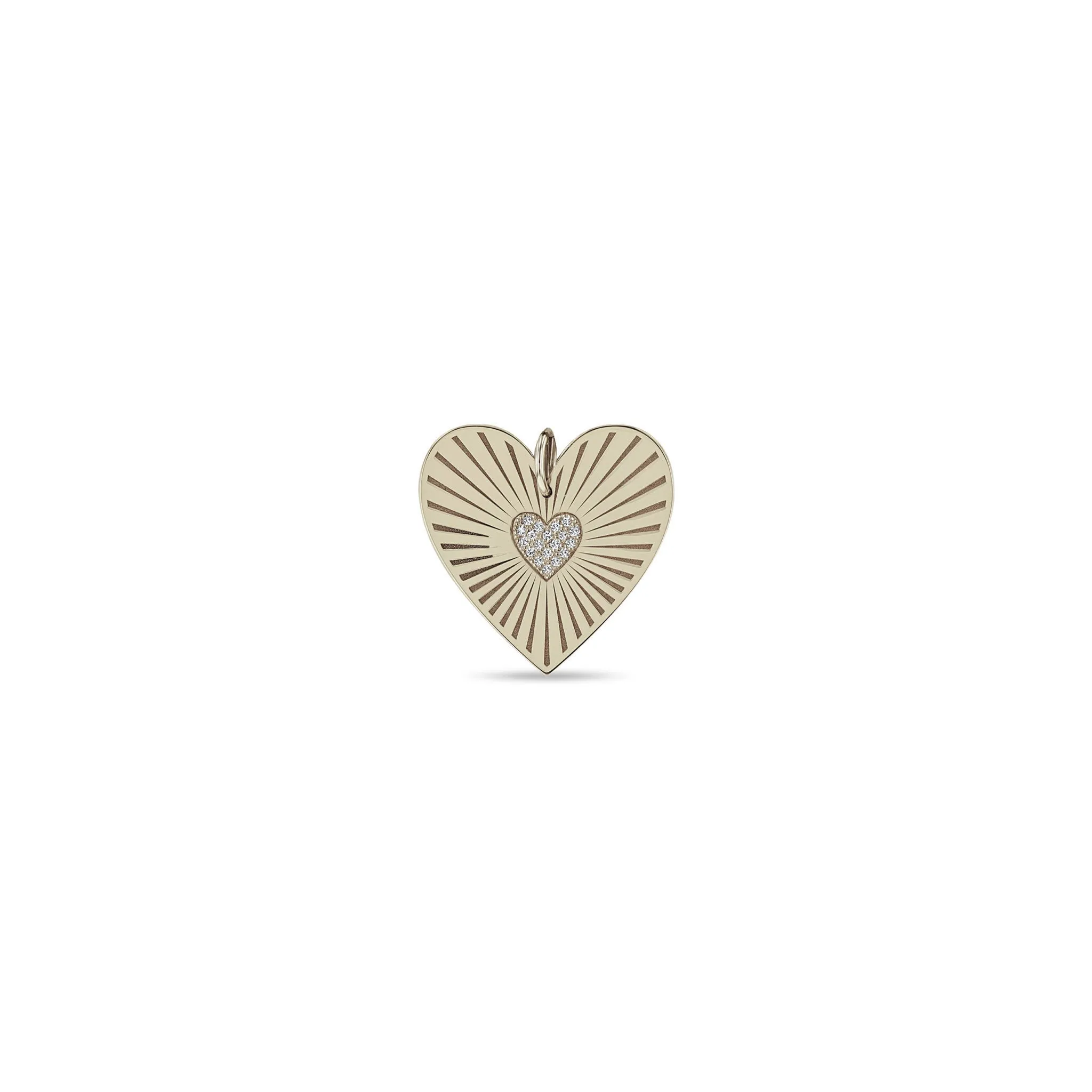 14k Single Large Pavé Diamond Radiant Heart Medallion Charm Pendant sold by Zoe Chicco product image thumbnail 4
