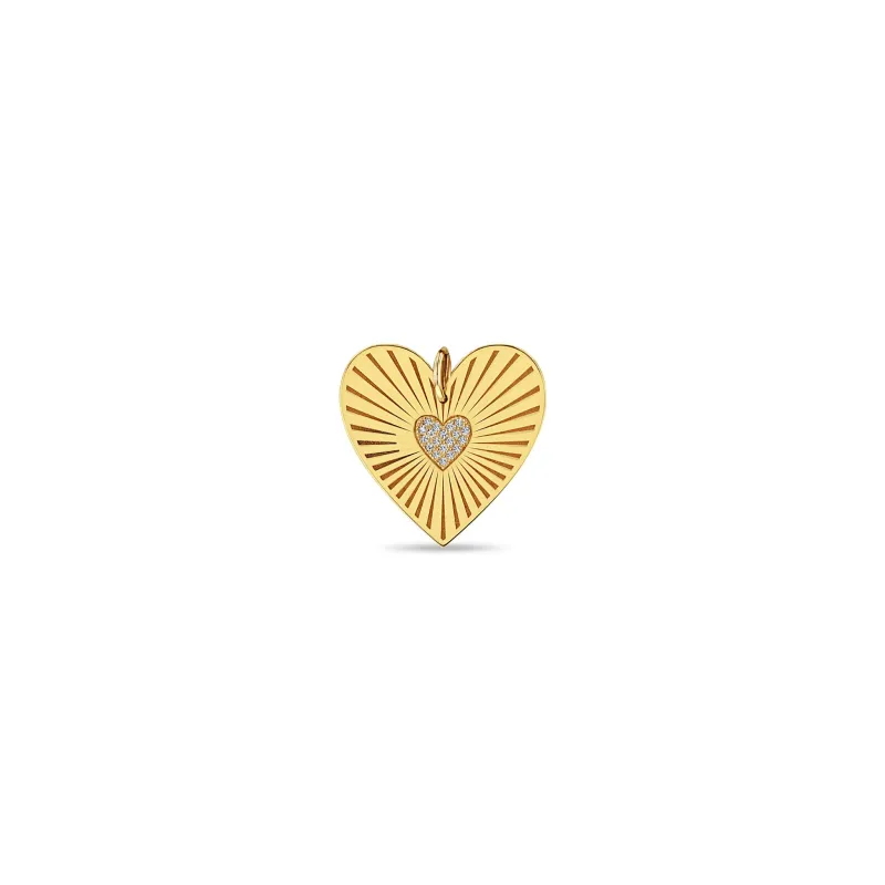 14k Single Large Pavé Diamond Radiant Heart Medallion Charm Pendant sold by Zoe Chicco