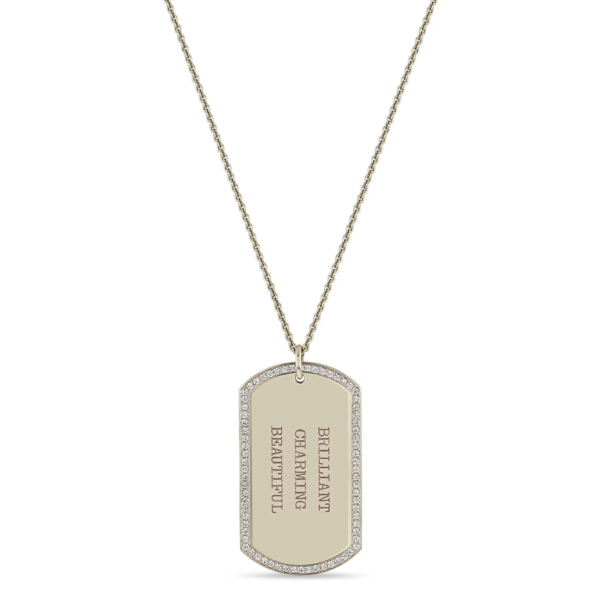 14k Large Engraved Dog Tag with Pavé Diamond Border Necklace sold by Zoe Chicco product image thumbnail 3