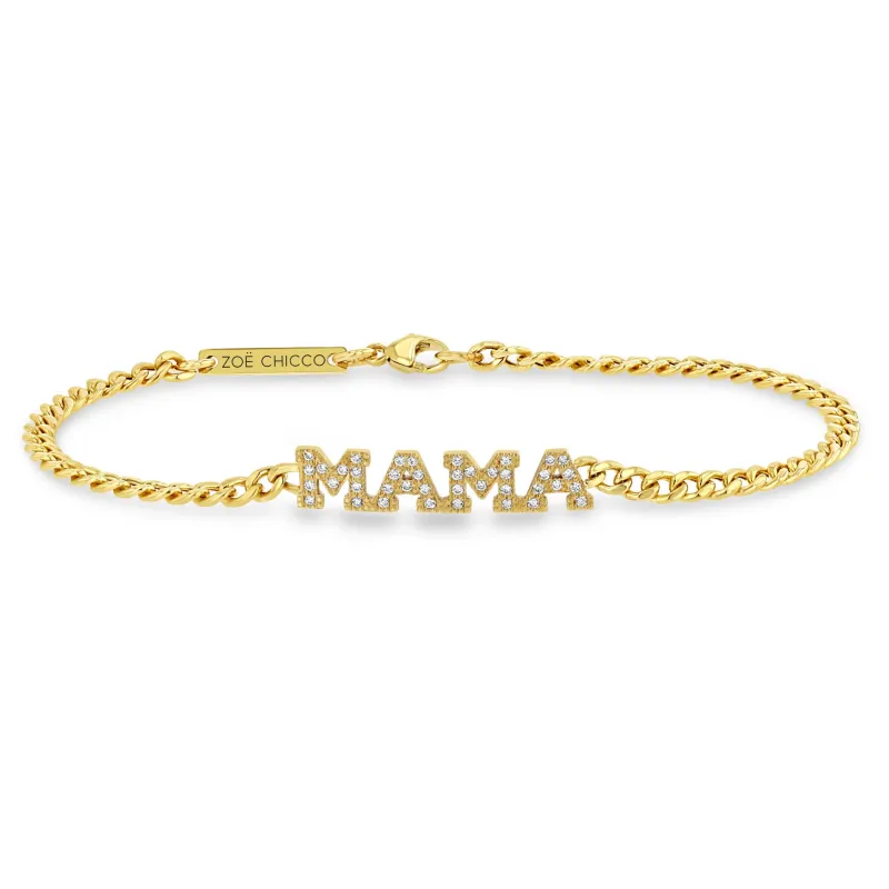 14k Pavé Diamond MAMA Small Curb Chain Bracelet sold by Zoe Chicco