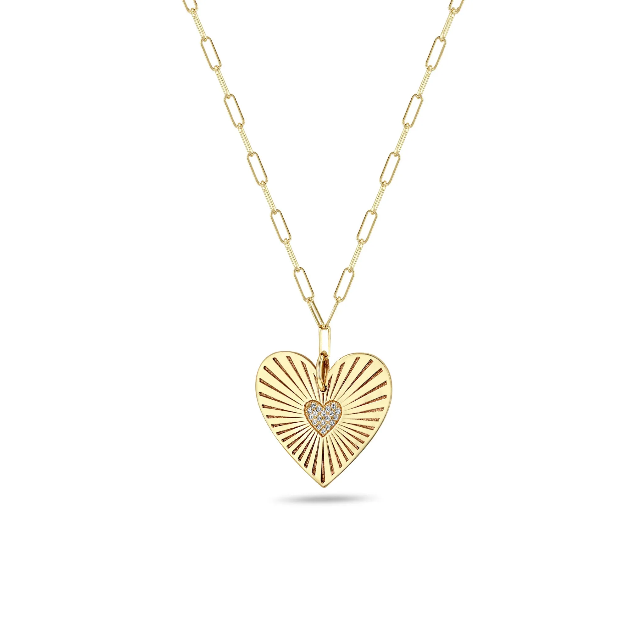 14k Large Pavé Diamond Radiant Heart Medallion on Small Paperclip Chain sold by Zoe Chicco
