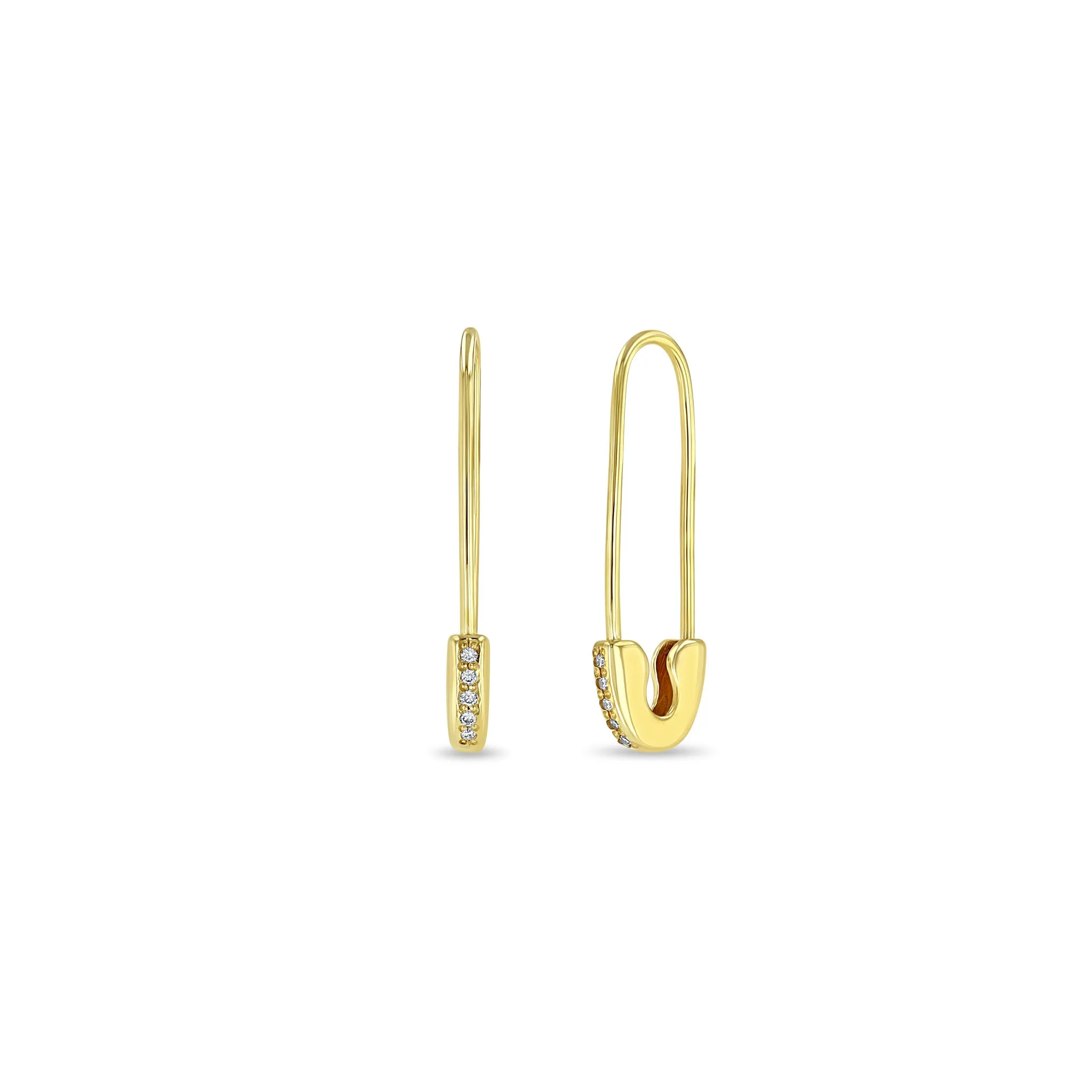 14k Gold Pavé Diamond Safety Pin Threader Earring sold by Zoe Chicco product image thumbnail 2