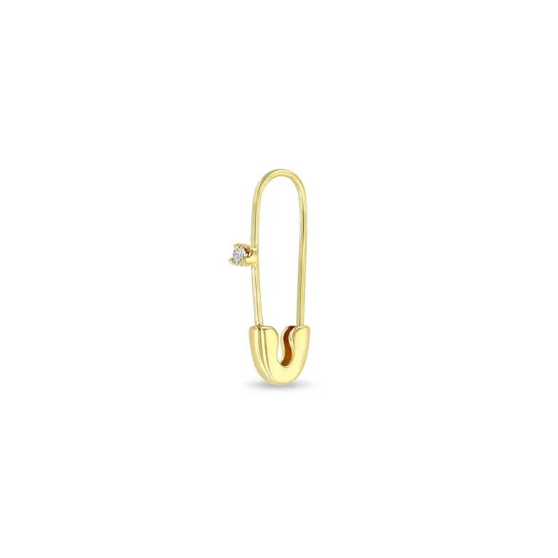 14k Gold Safety Pin with Prong Diamond Threader Earring sold by Zoe Chicco