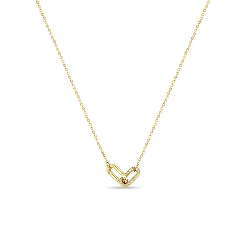 14k Gold & Pavé Diamond Double Link Necklace sold by Zoe Chicco