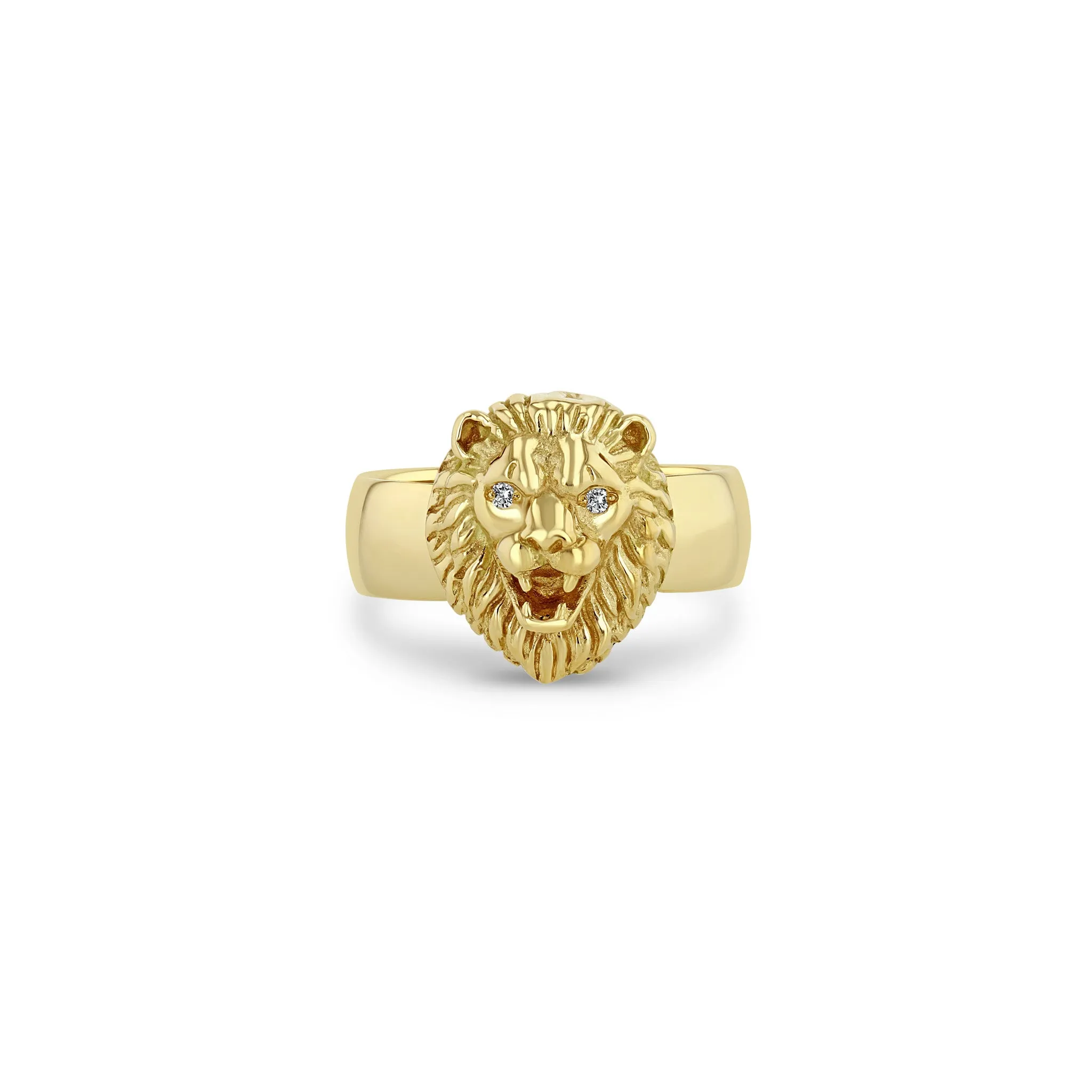 14k Lion Head with Diamond Eyes Wide Band Ring sold by Zoe Chicco