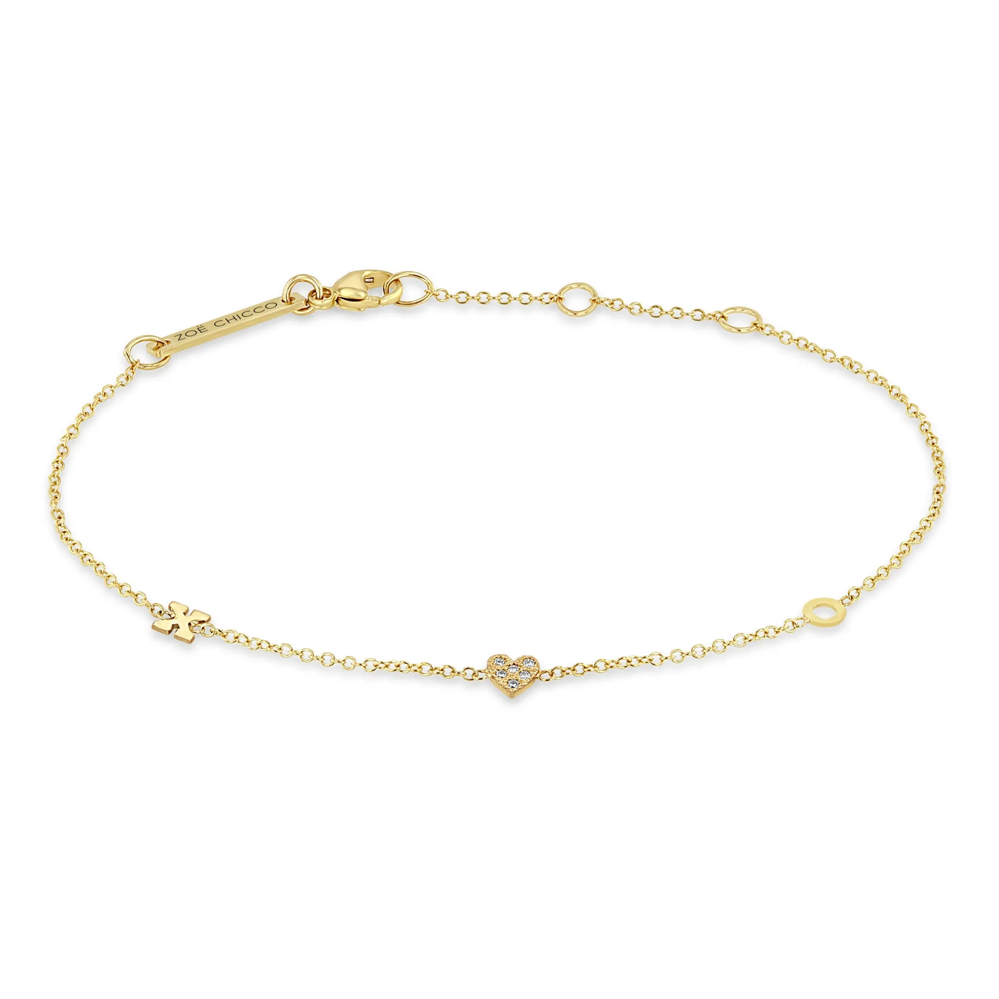 14k 2 Itty Bitty Initial Letter & Pavé Diamond Heart Station Bracelet sold by Zoe Chicco
