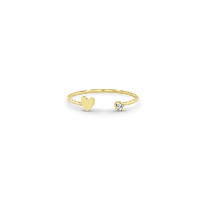 14k Itty Bitty Heart & Prong Diamond Open Ring sold by Zoe Chicco