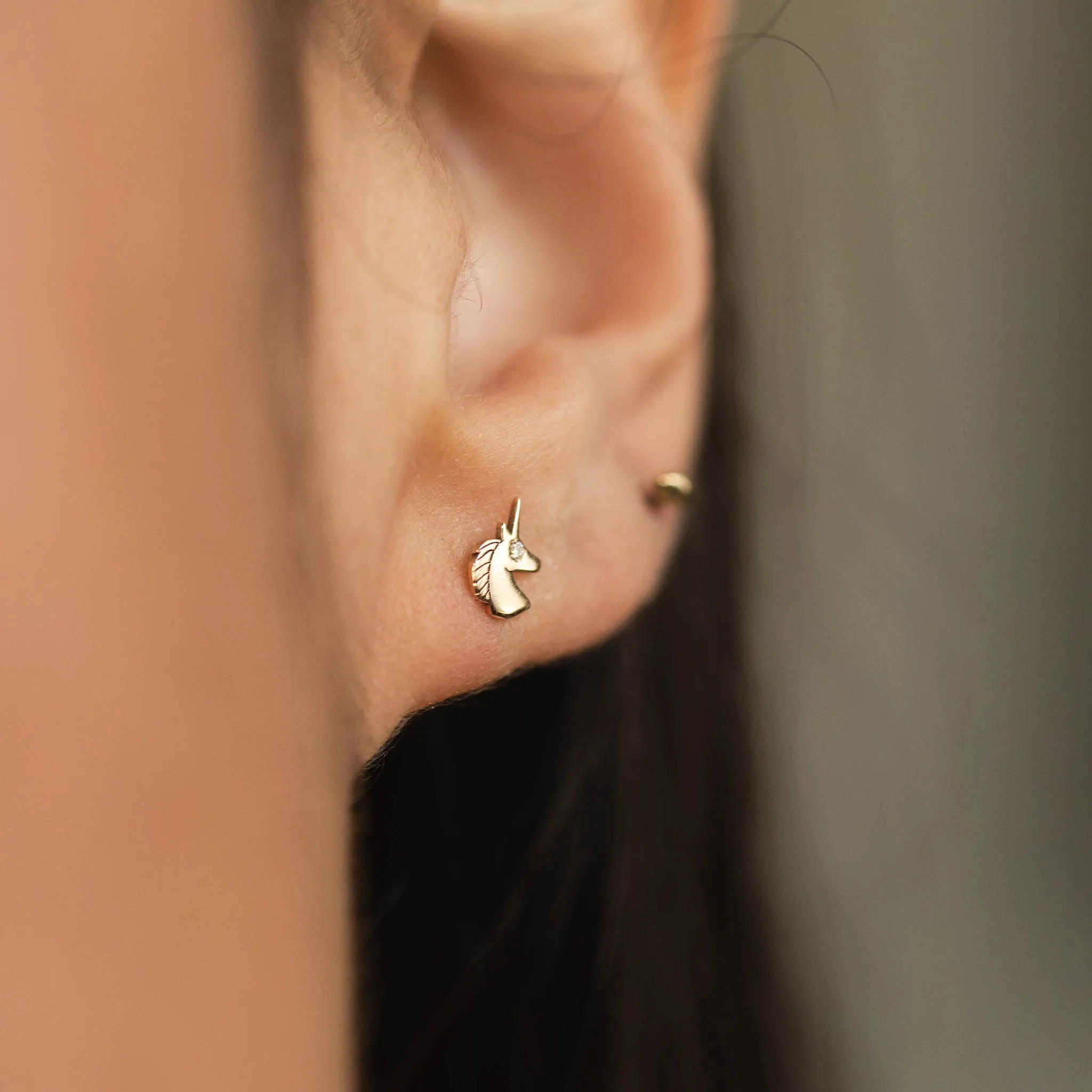 14k Itty Bitty Unicorn with Diamond Eye Stud sold by Zoe Chicco product image thumbnail 2