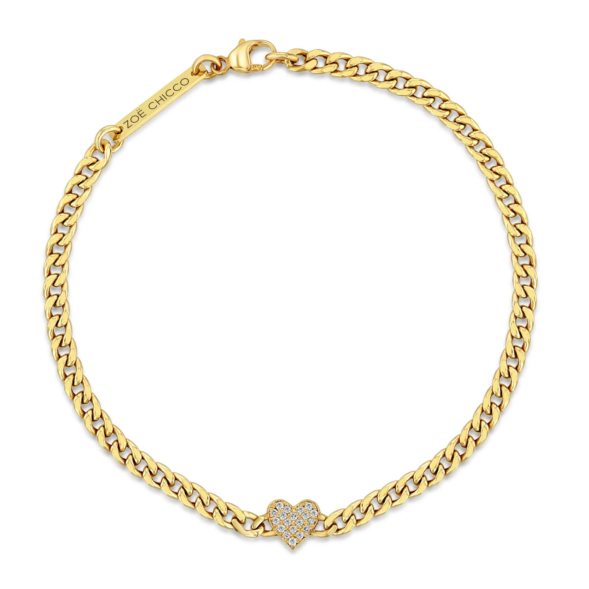 14k Midi Bitty Pavé Diamond Heart Small Curb Chain Bracelet sold by Zoe Chicco product image thumbnail 3