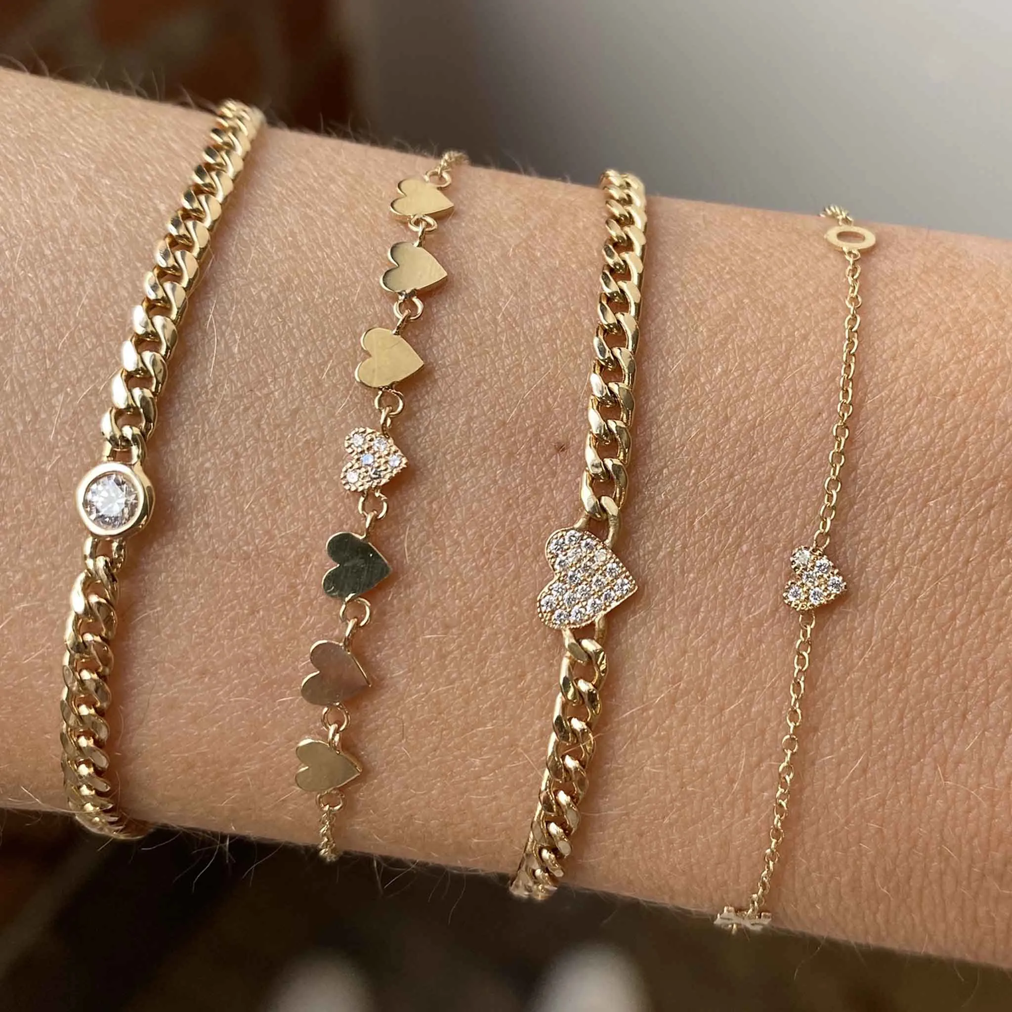 14k Midi Bitty Pavé Diamond Heart Small Curb Chain Bracelet sold by Zoe Chicco product image thumbnail 2