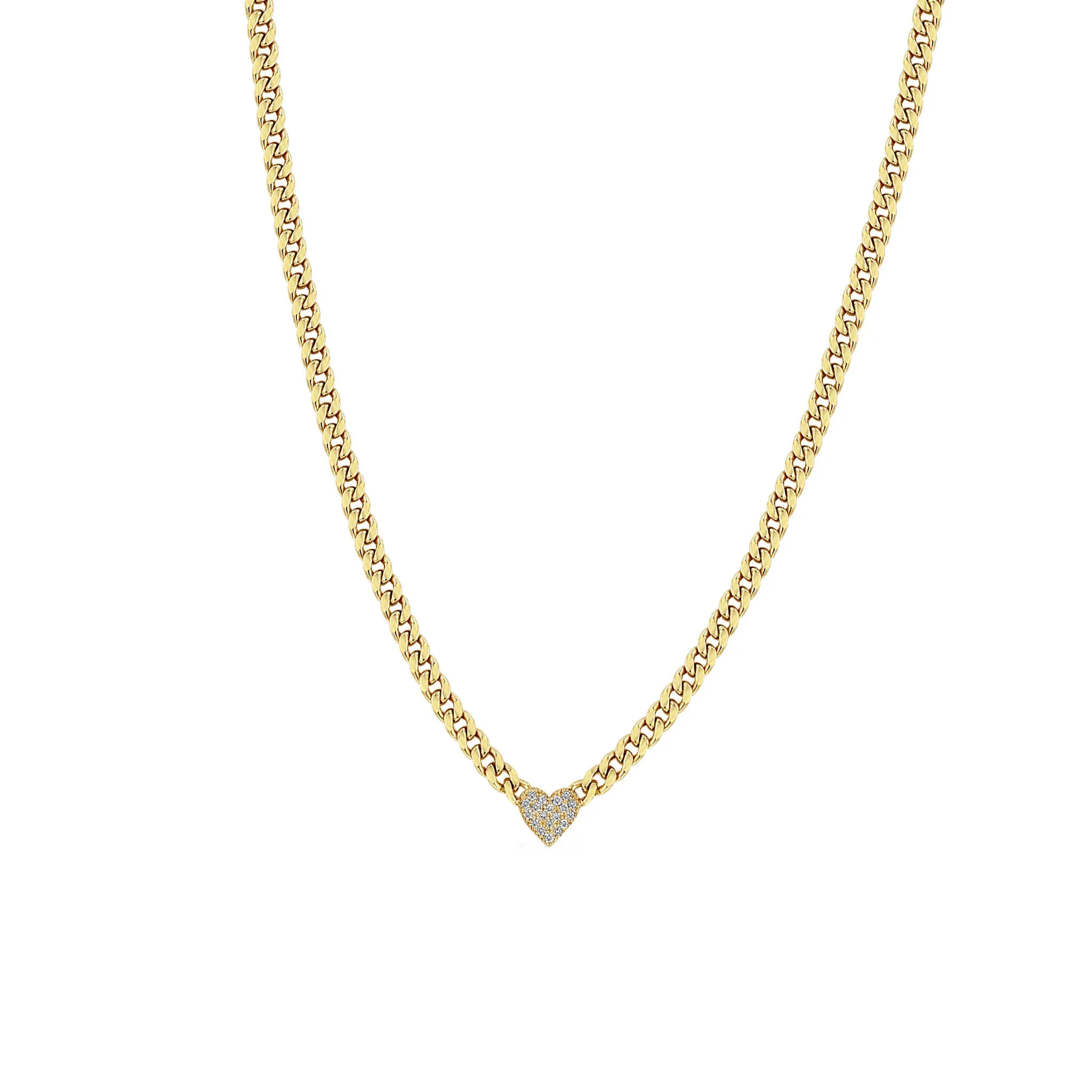 14k Midi Bitty Pavé Diamond Heart Small Curb Chain Necklace sold by Zoe Chicco