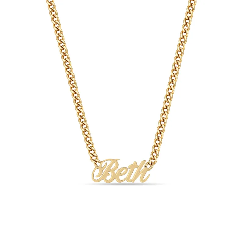 14k Gold Script Letter Custom Name Curb Chain Necklace sold by Zoe Chicco