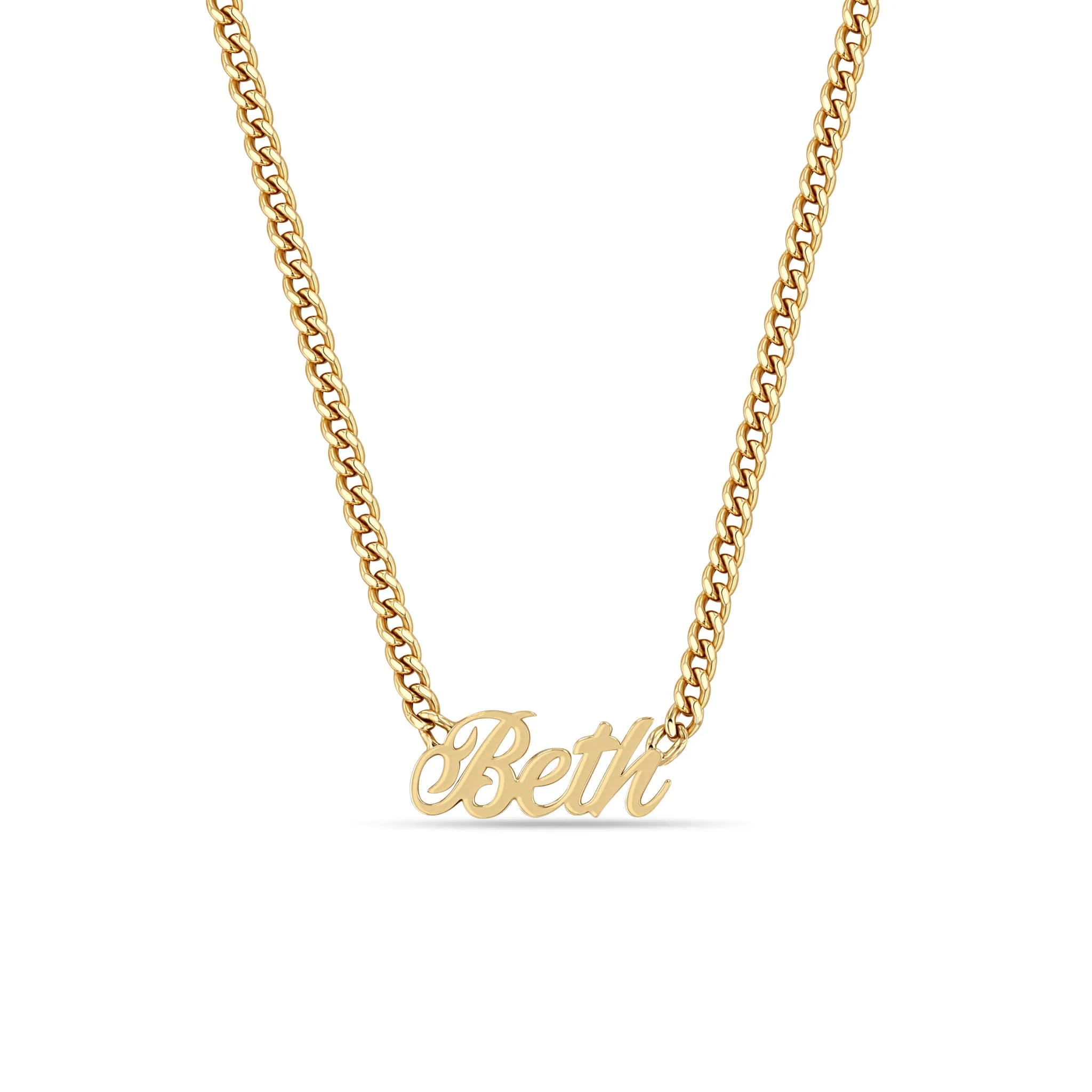 14k Gold Script Letter Custom Name Curb Chain Necklace sold by Zoe Chicco