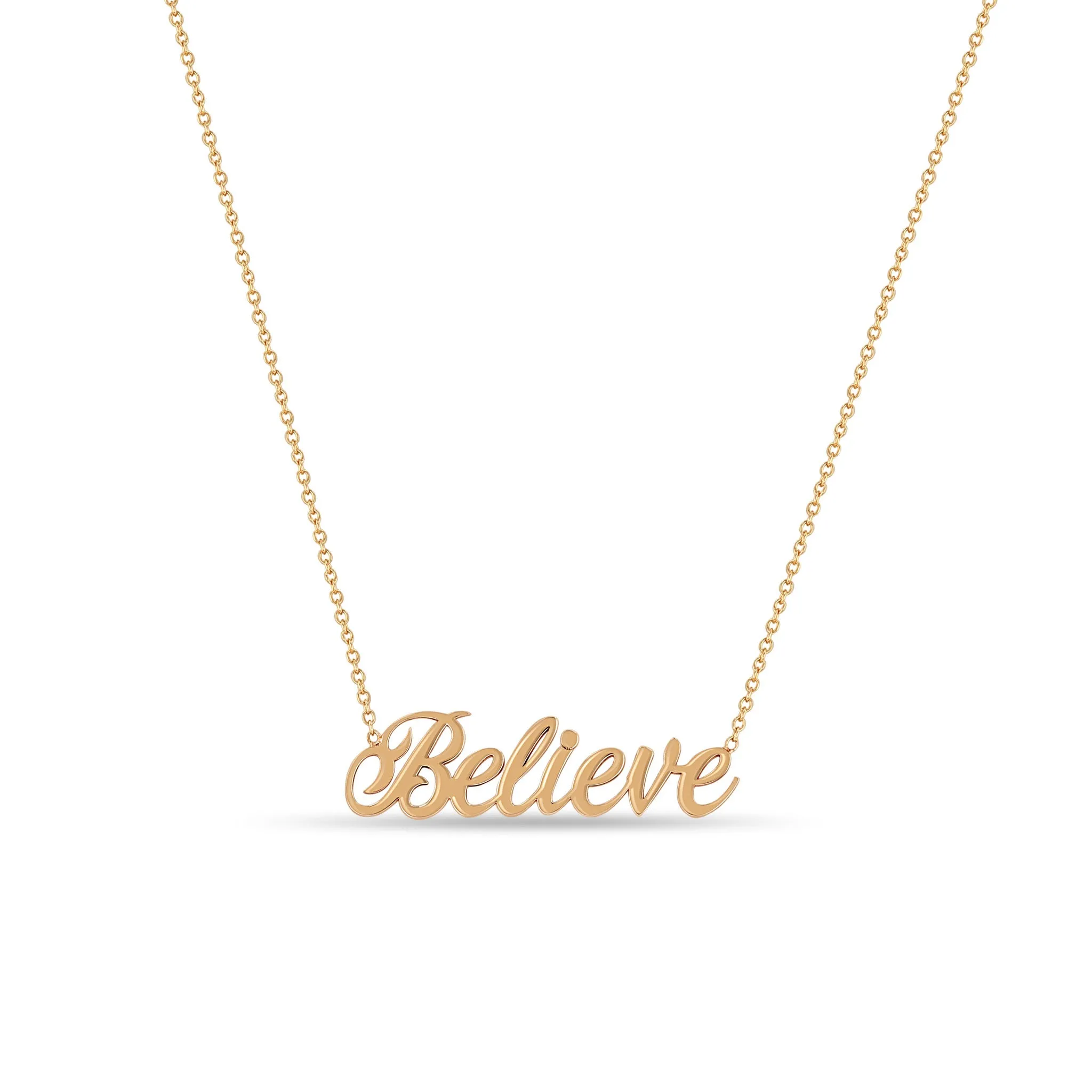 14k Gold Script Letter Believe Necklace sold by Zoe Chicco product image thumbnail 2