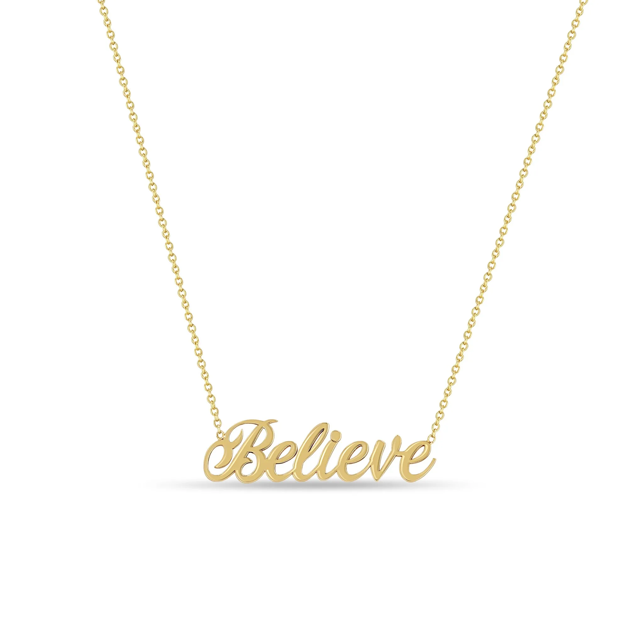 14k Gold Script Letter Believe Necklace sold by Zoe Chicco