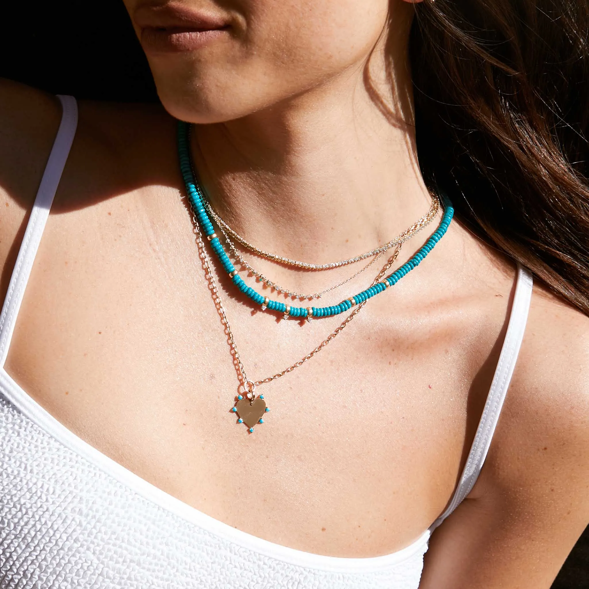 14k Gold & Turquoise Rondelle Bead Necklace with 3 Prong Diamonds sold by Zoe Chicco product image thumbnail 3