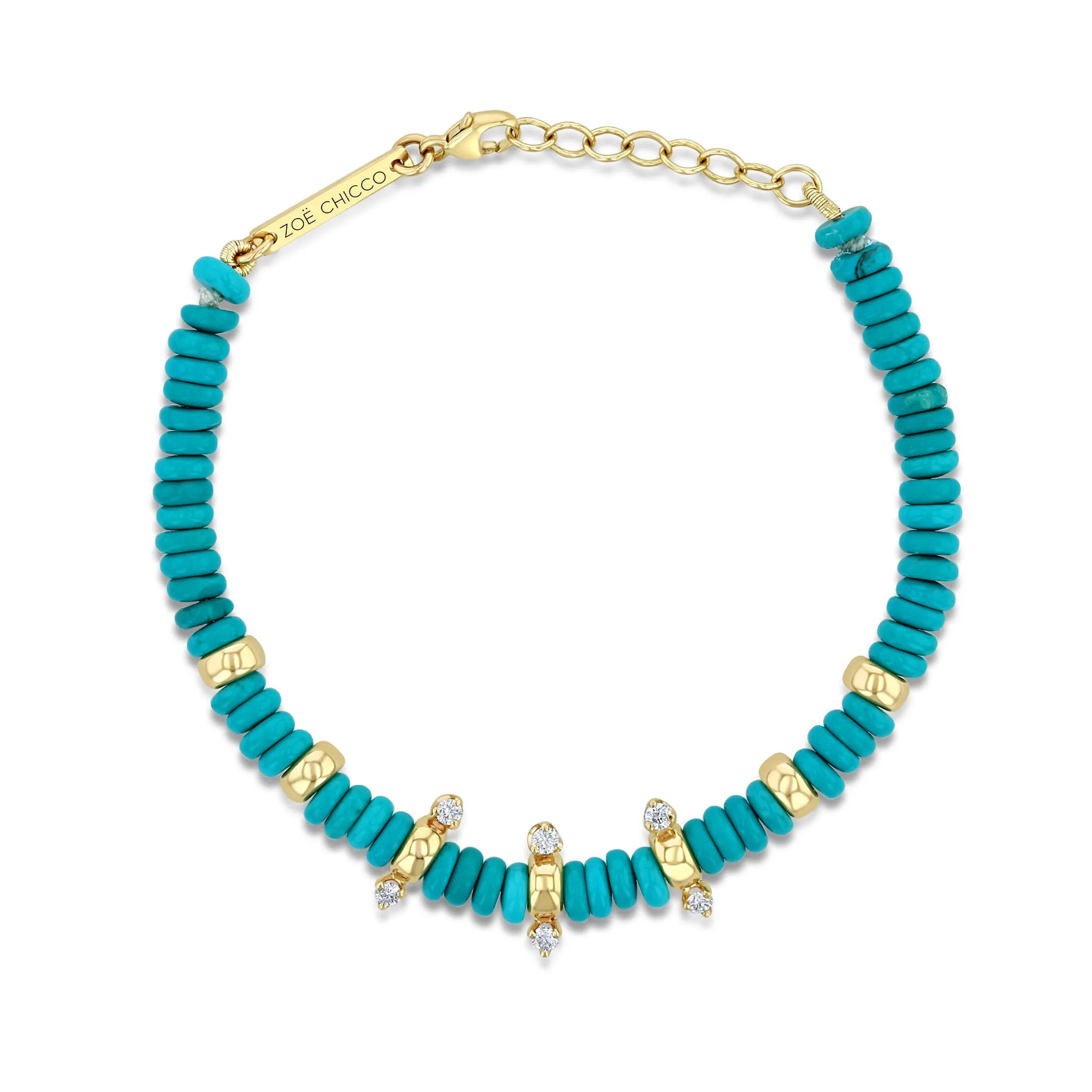 14k Gold & Turquoise Rondelle Bead Bracelet with 6 Prong Diamonds sold by Zoe Chicco product image thumbnail 5