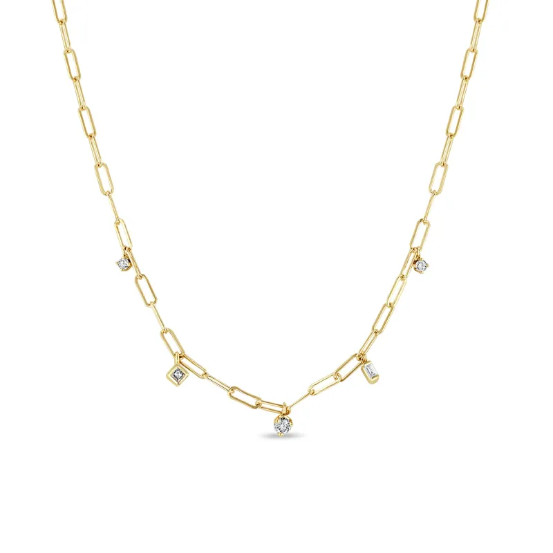 14k 5 Dangling Mixed Diamond Small Paperclip Chain Necklace sold by Zoe Chicco