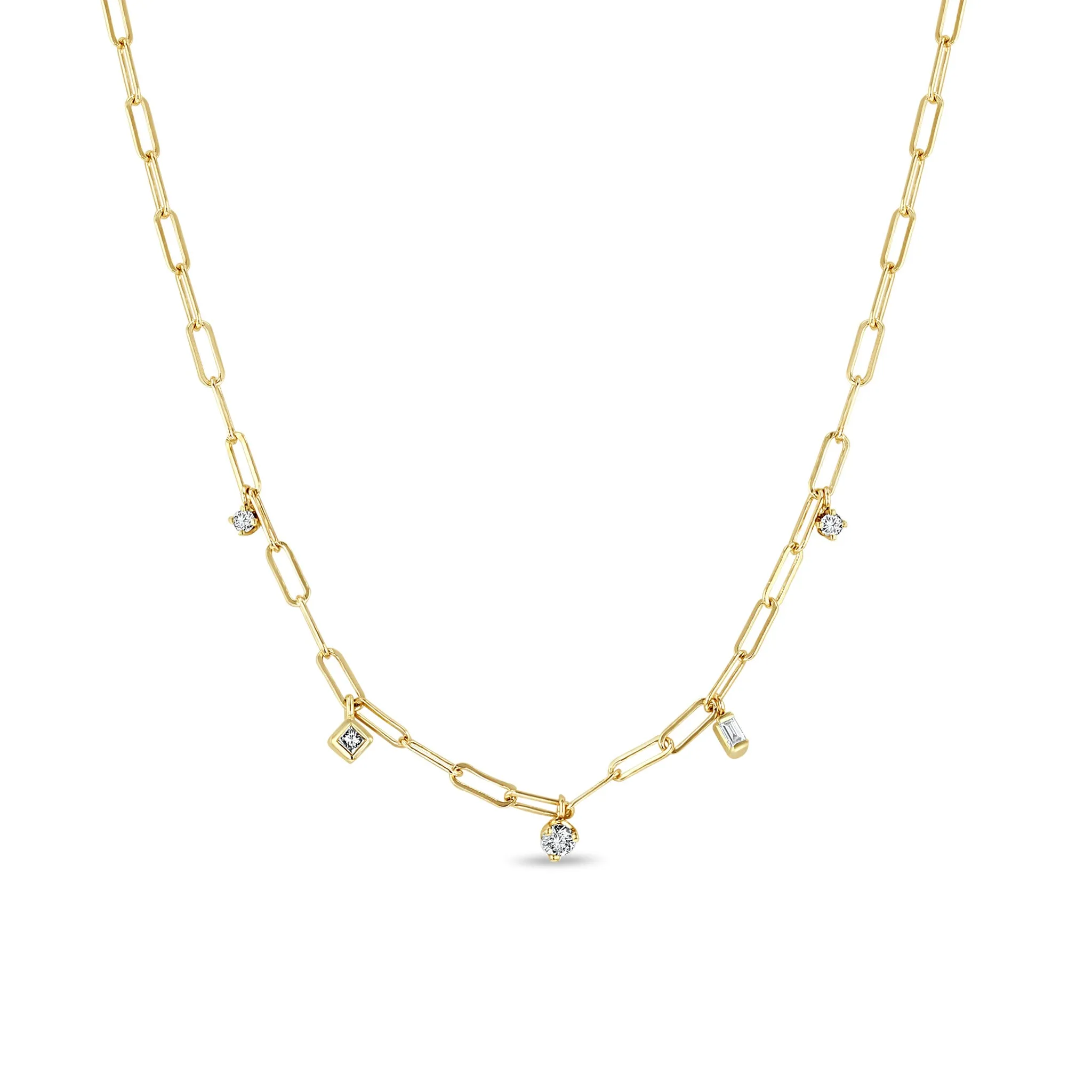14k 5 Dangling Mixed Diamond Small Paperclip Chain Necklace sold by Zoe Chicco