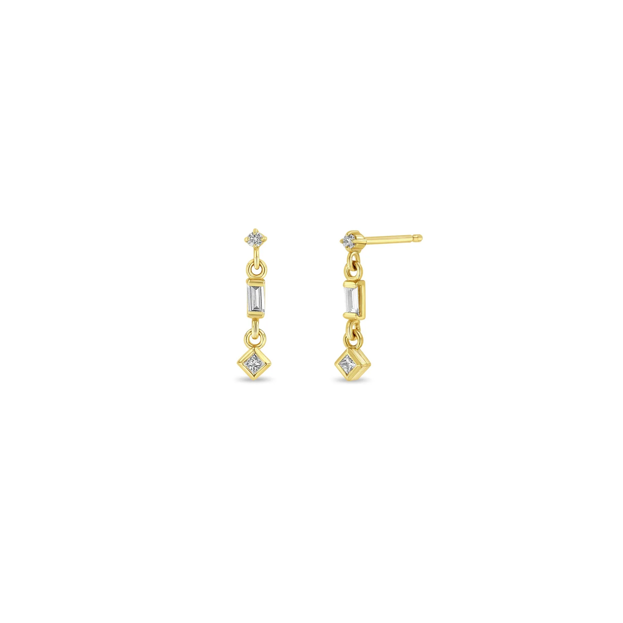 14k 3 Linked Mixed Diamond Short Drop Earrings sold by Zoe Chicco