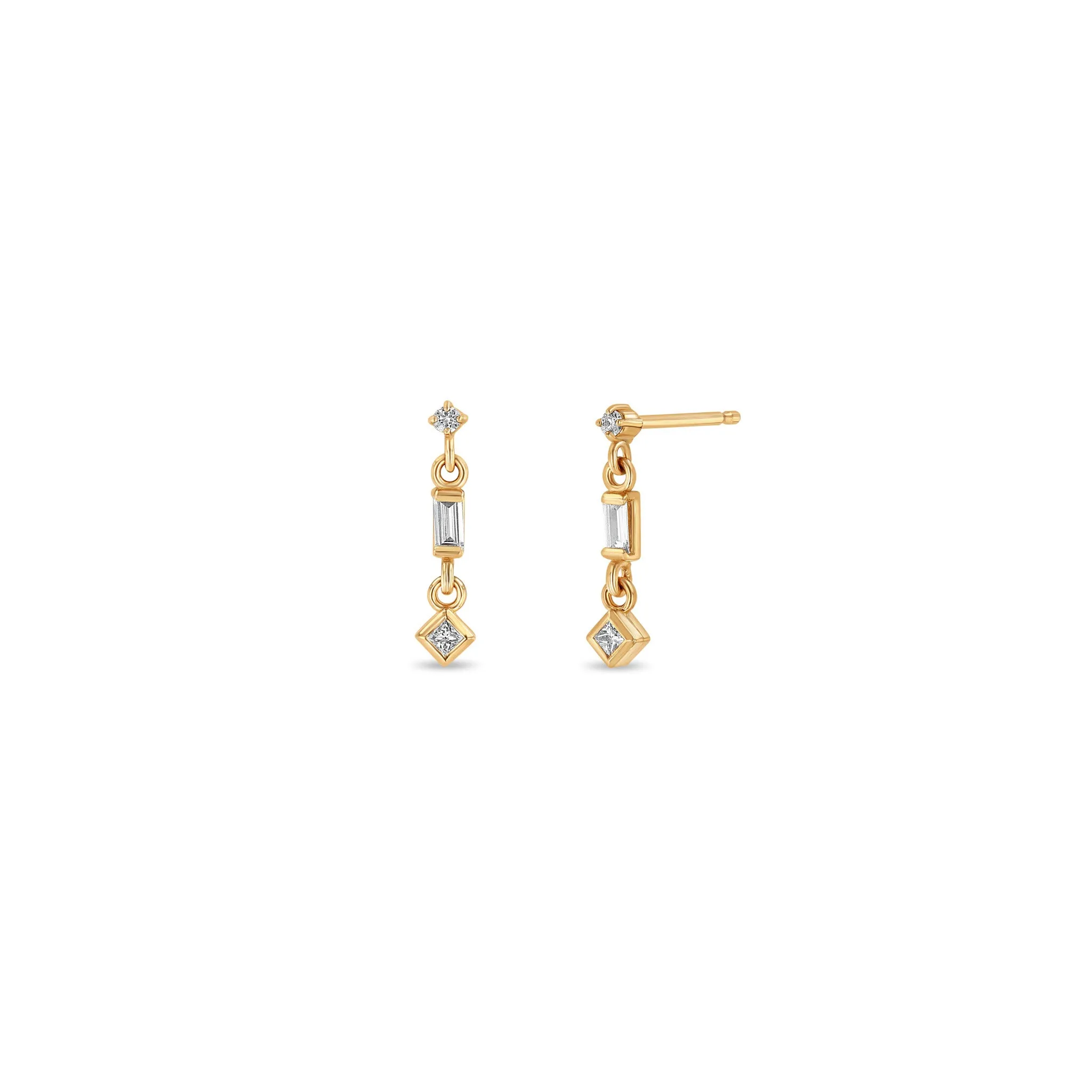 14k 3 Linked Mixed Diamond Short Drop Earrings sold by Zoe Chicco product image thumbnail 3