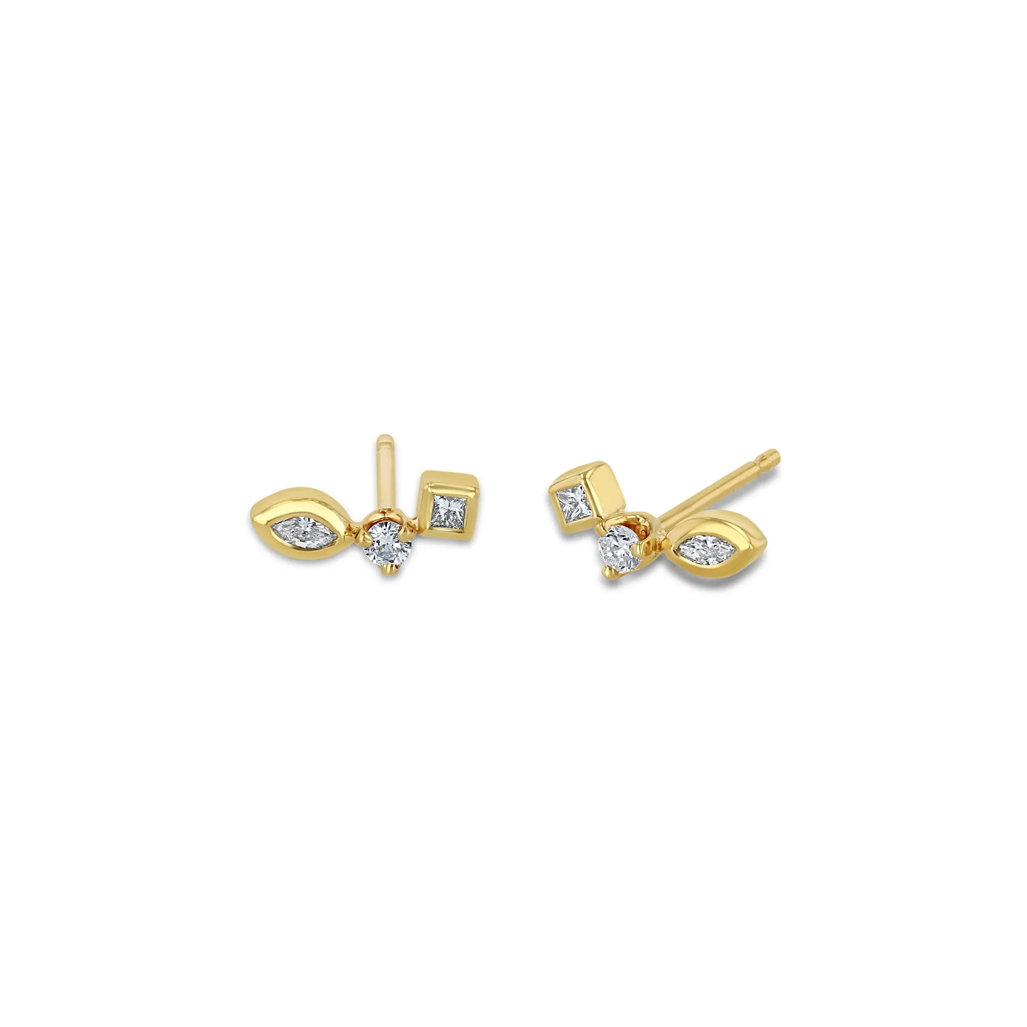 14k Small Mixed Cut Diamond Curved Studs sold by Zoe Chicco