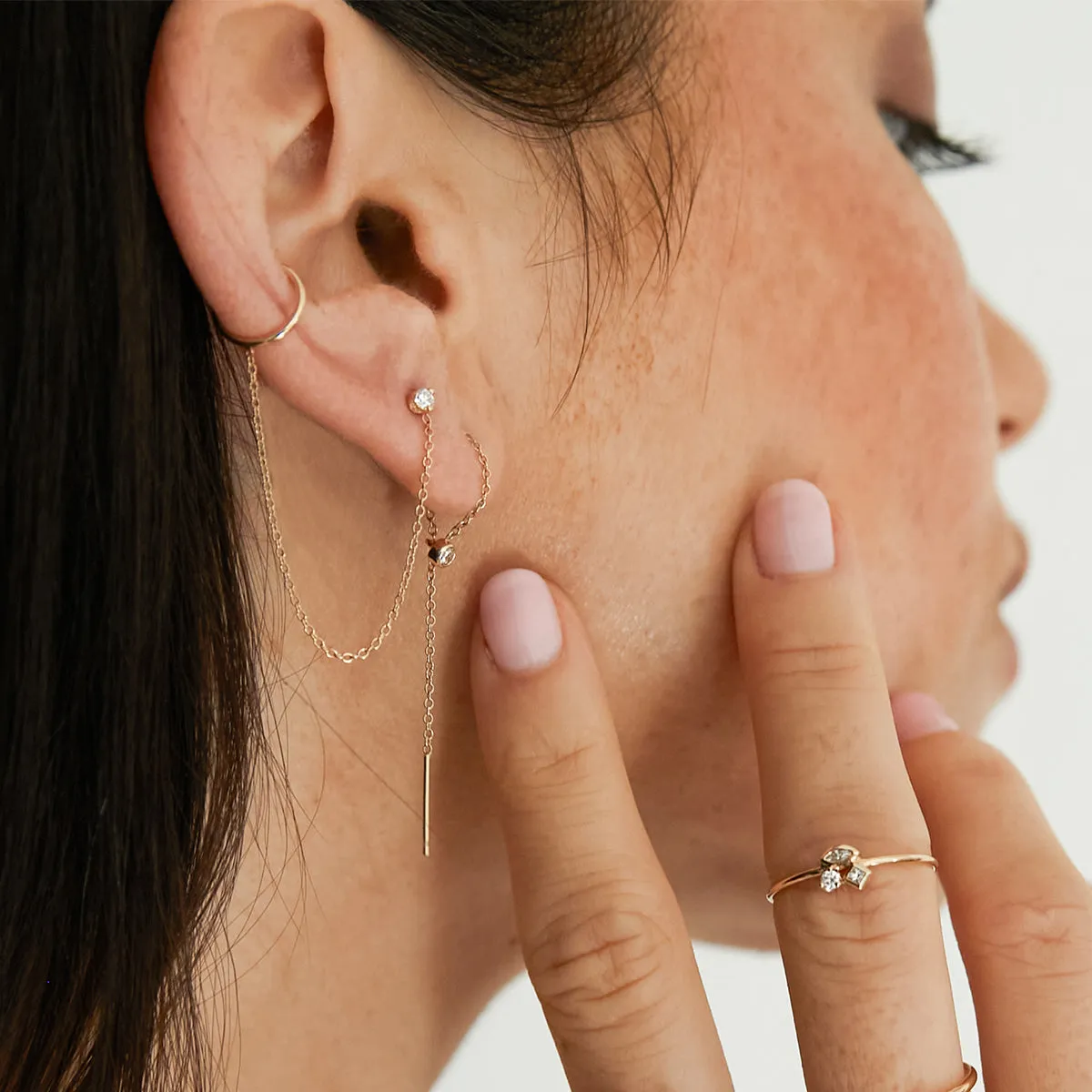 14k Prong Diamond Short Chain Ear Cuff sold by Zoe Chicco product image thumbnail 3