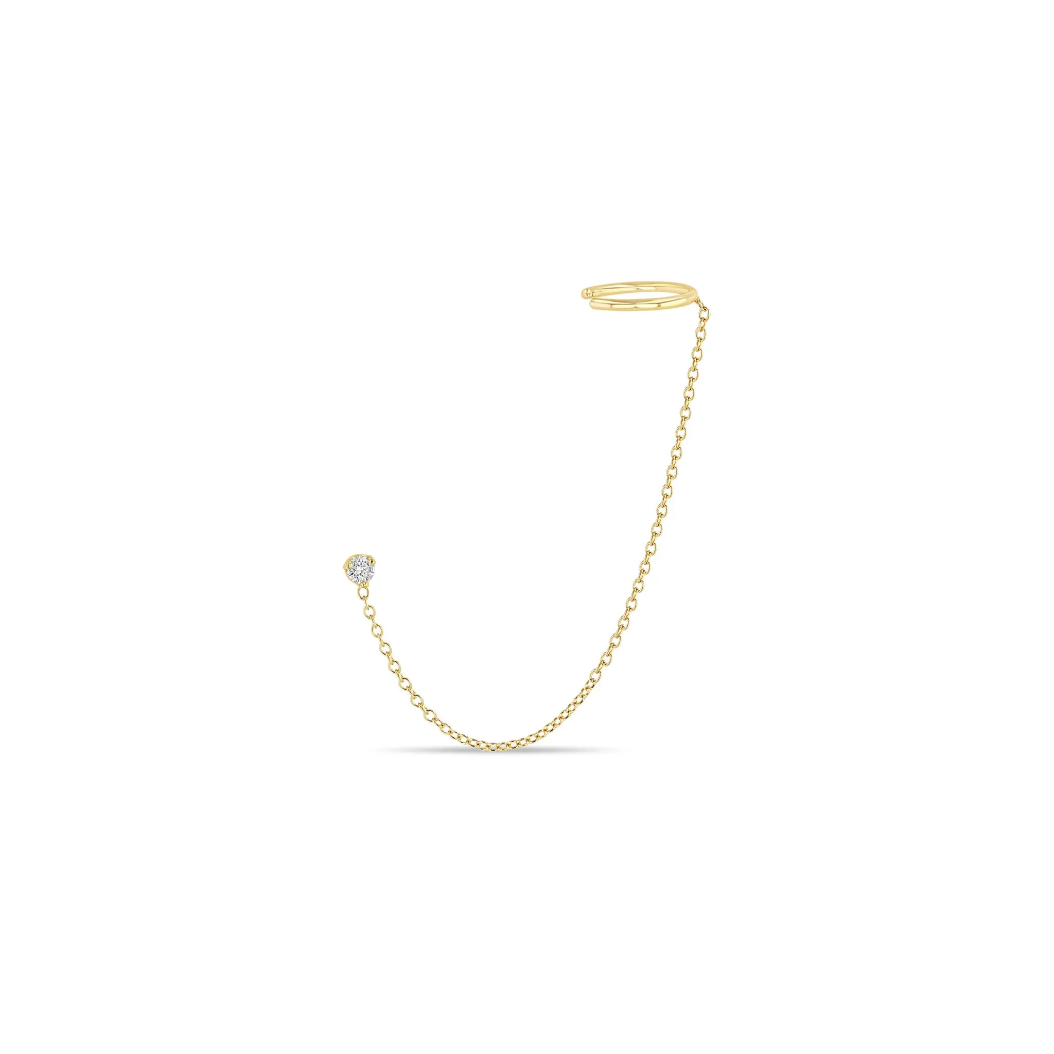 14k Prong Diamond Short Chain Ear Cuff sold by Zoe Chicco