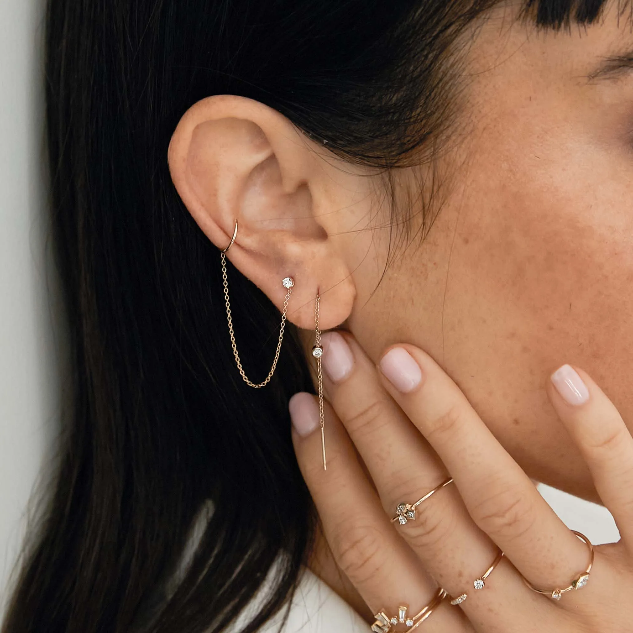 14k Prong Diamond Short Chain Ear Cuff sold by Zoe Chicco product image thumbnail 2