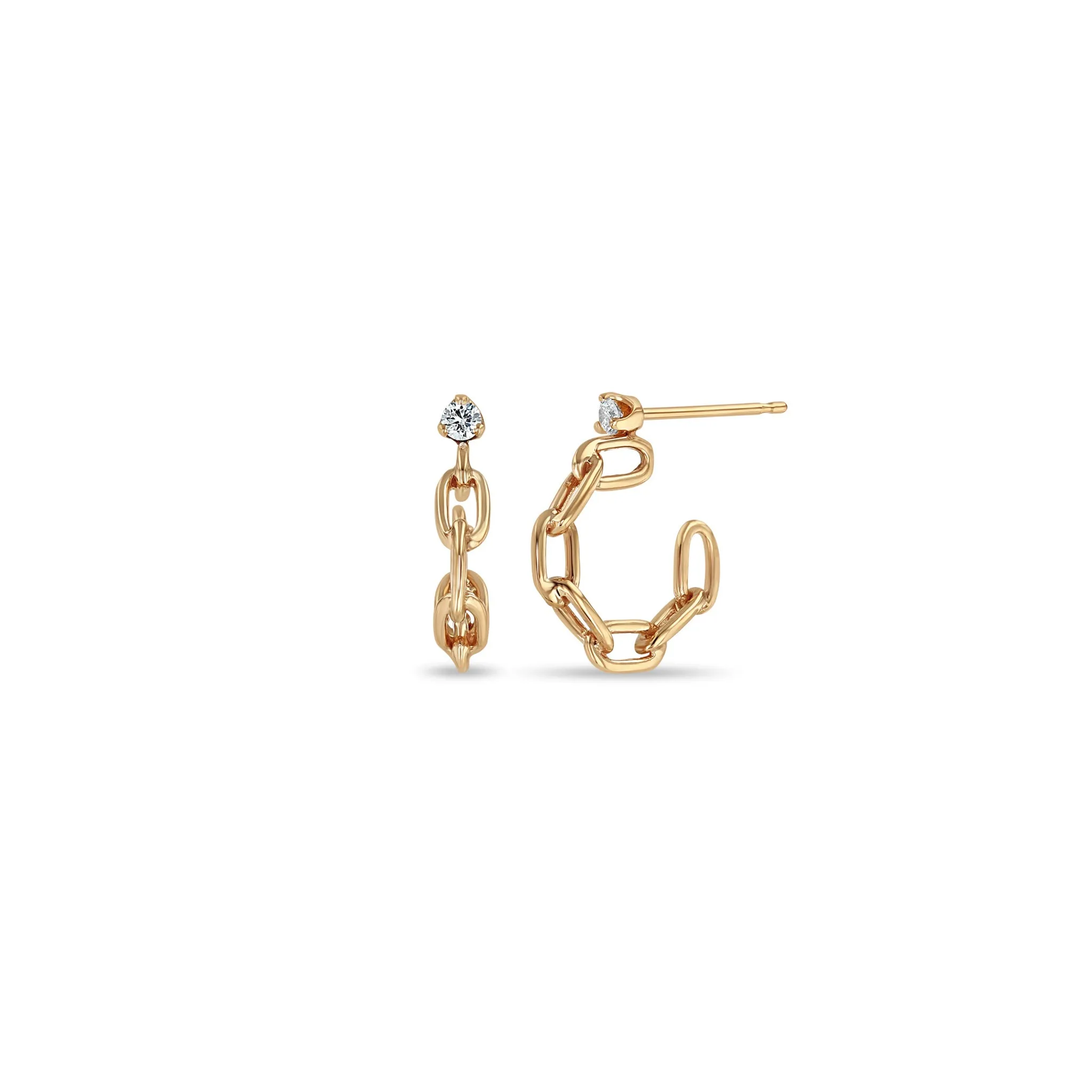 14k Prong Diamond Medium Square Oval Link Huggie Hoops sold by Zoe Chicco product image thumbnail 4