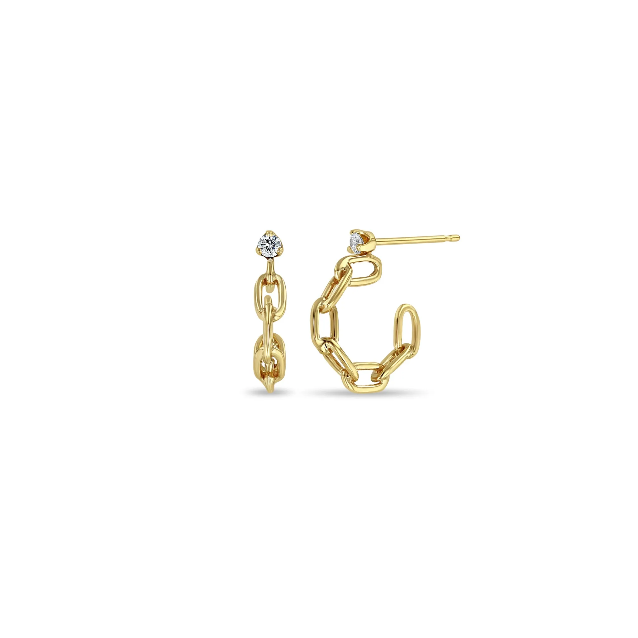 14k Prong Diamond Medium Square Oval Link Huggie Hoops sold by Zoe Chicco