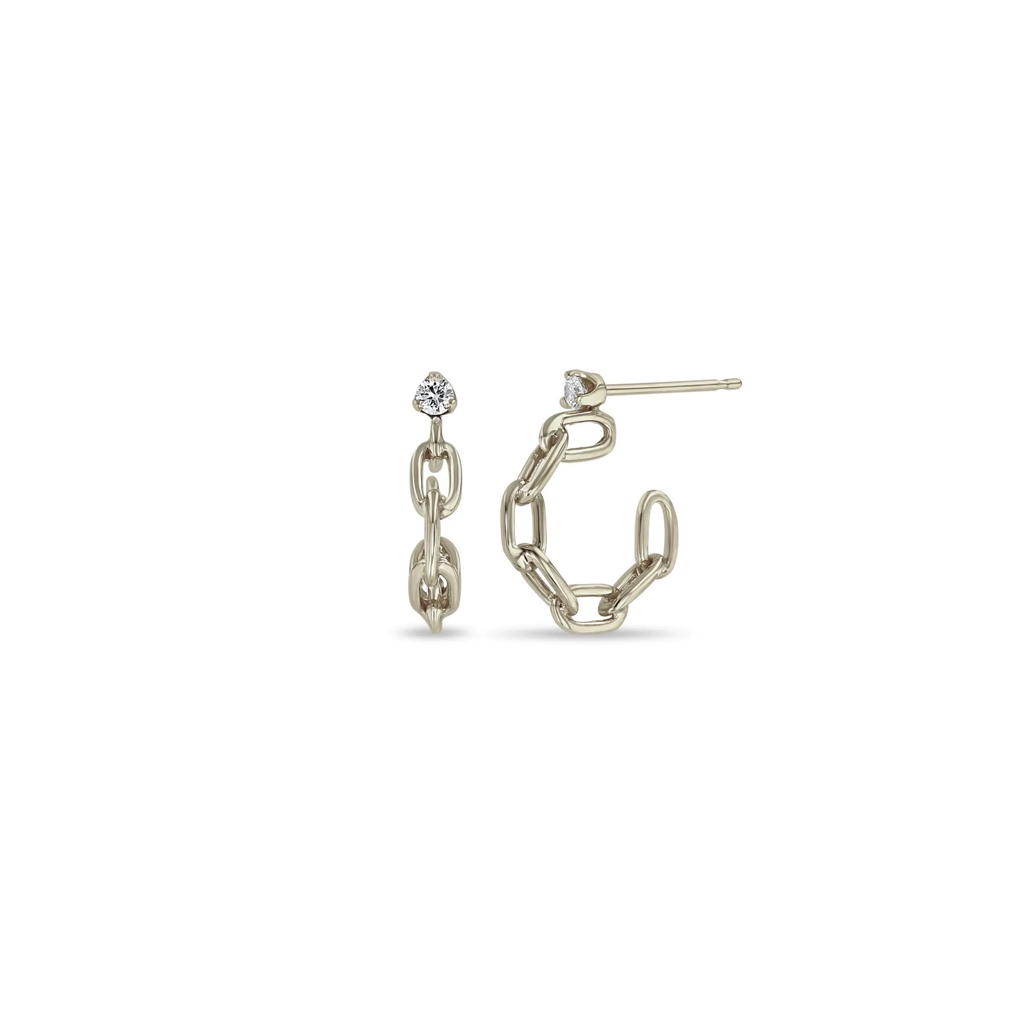 14k Prong Diamond Medium Square Oval Link Huggie Hoops sold by Zoe Chicco product image thumbnail 5