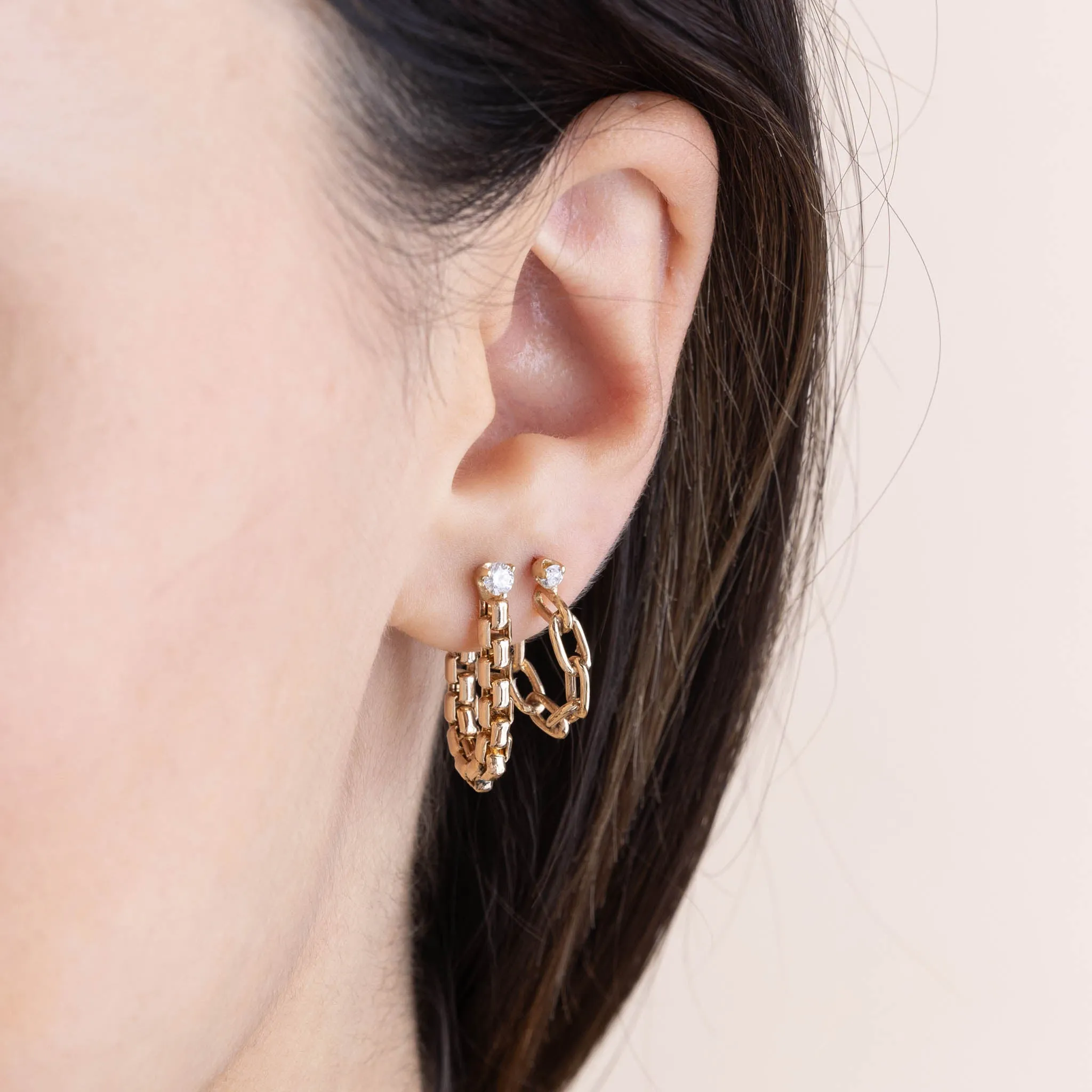 14k Prong Diamond Medium Square Oval Link Huggie Hoops sold by Zoe Chicco product image thumbnail 2