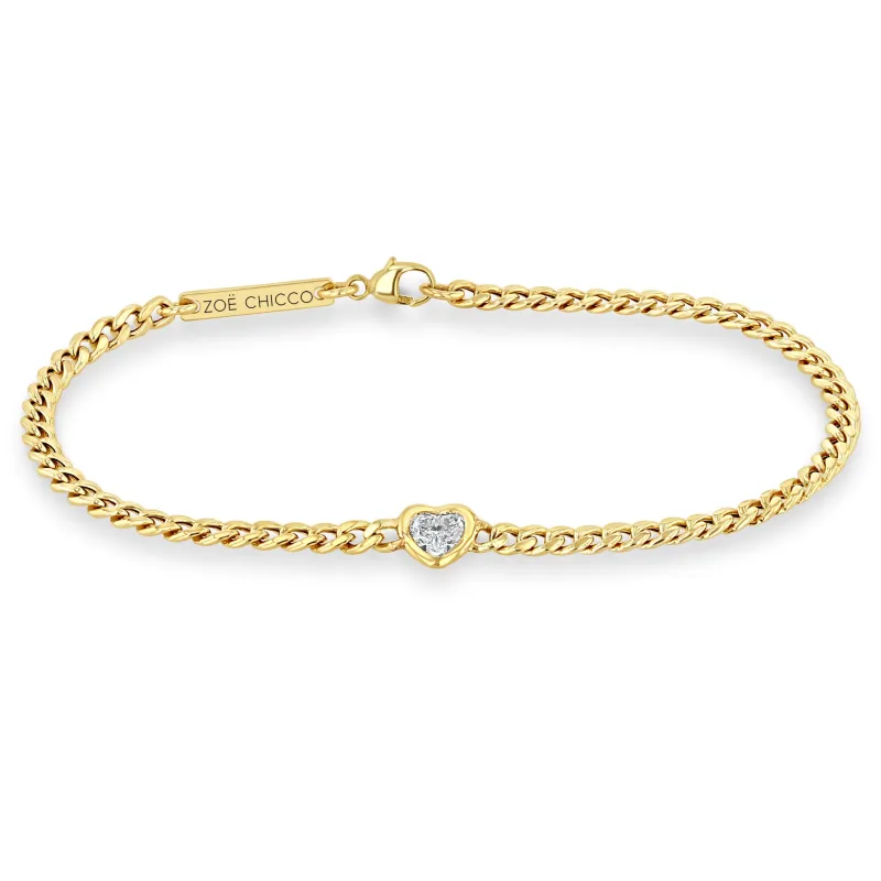 14k Floating Heart Shaped Diamond Small Curb Chain Bracelet sold by Zoe Chicco