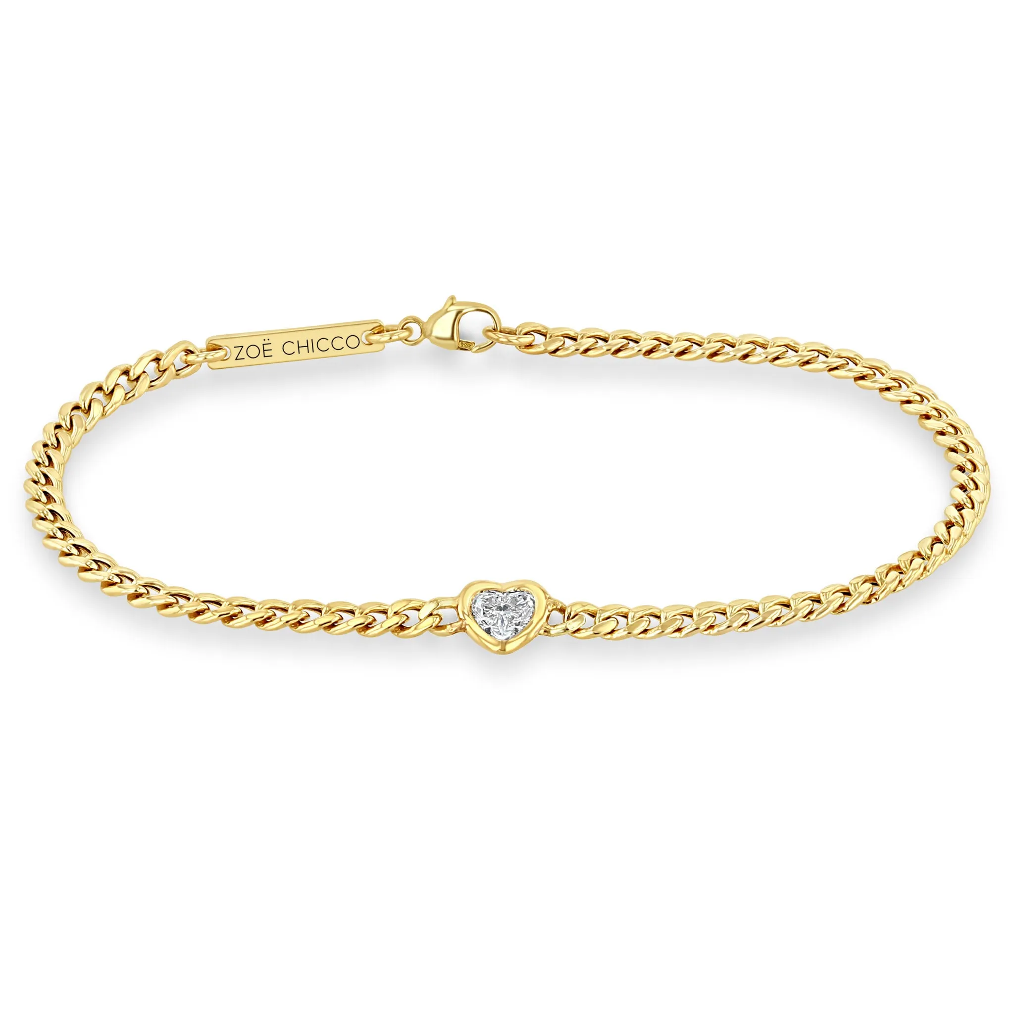 14k Floating Heart Shaped Diamond Small Curb Chain Bracelet sold by Zoe Chicco