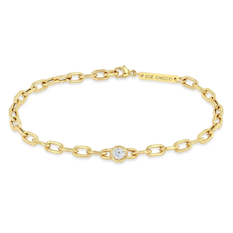 14k Large Floating Diamond Medium Square Oval Chain Bracelet sold by Zoe Chicco