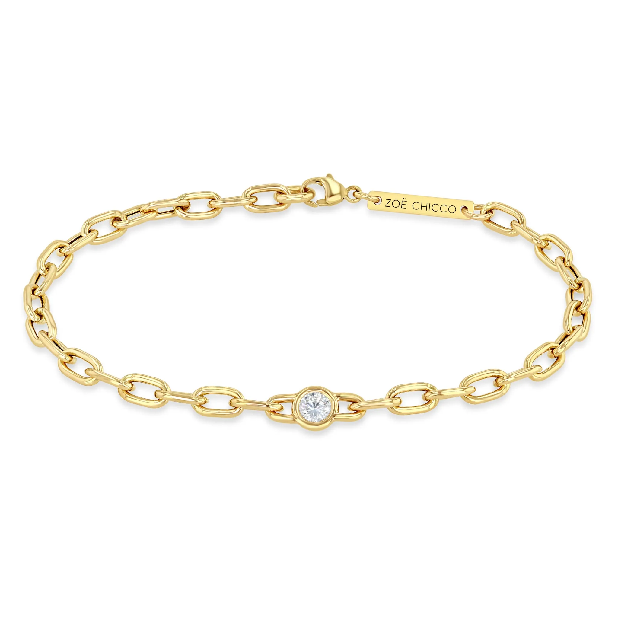 14k Large Floating Diamond Medium Square Oval Chain Bracelet sold by Zoe Chicco