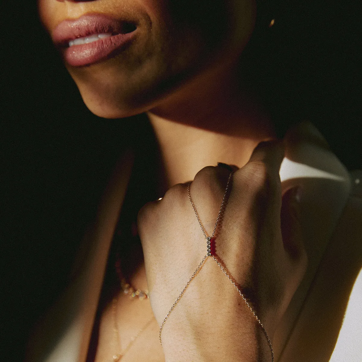 14k Tiny Diamond Bezel Bar Hand Chain sold by Zoe Chicco product image thumbnail 2