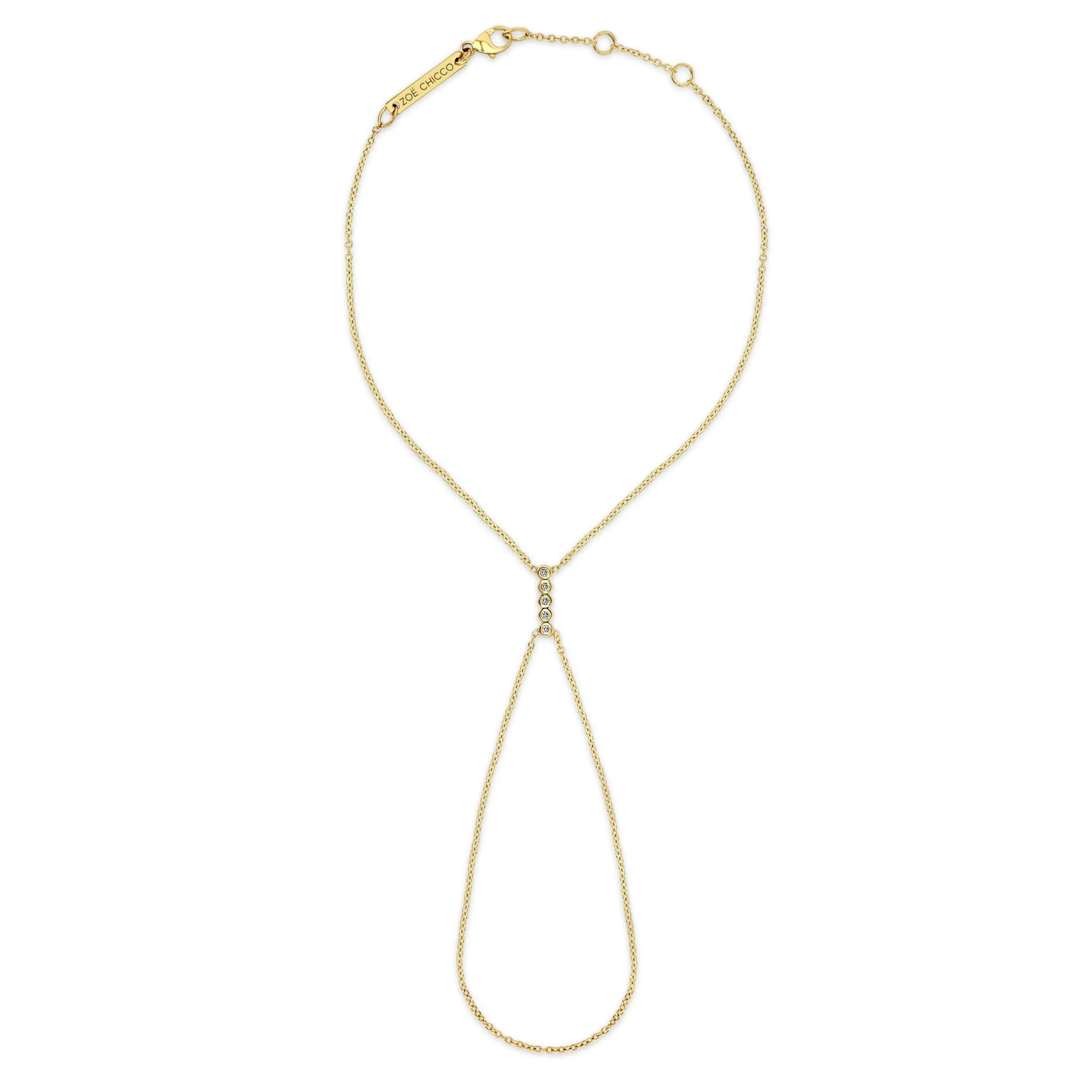 14k Tiny Diamond Bezel Bar Hand Chain sold by Zoe Chicco