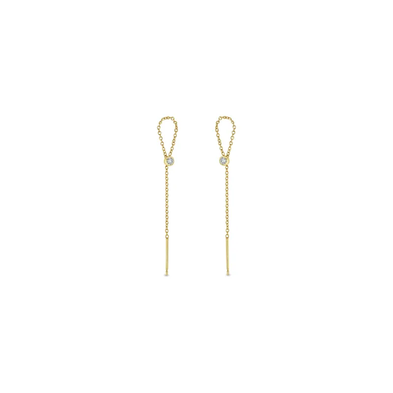 14k Diamond Bezel Loop Threader Earrings sold by Zoe Chicco