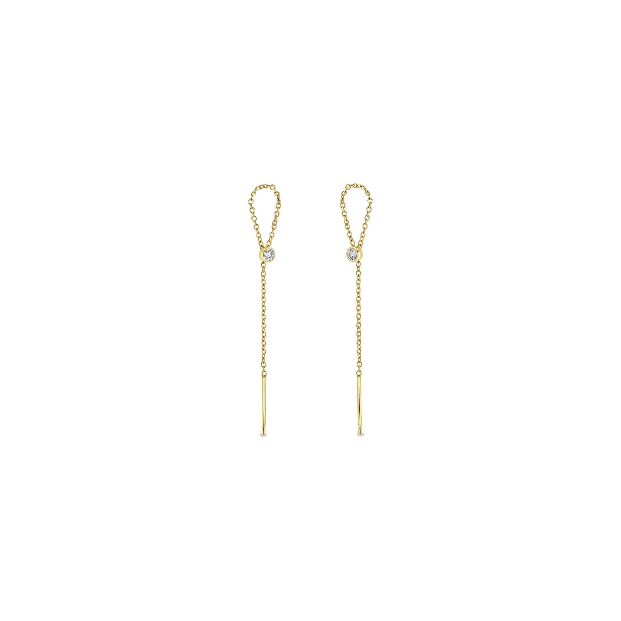 14k Diamond Bezel Loop Threader Earrings sold by Zoe Chicco