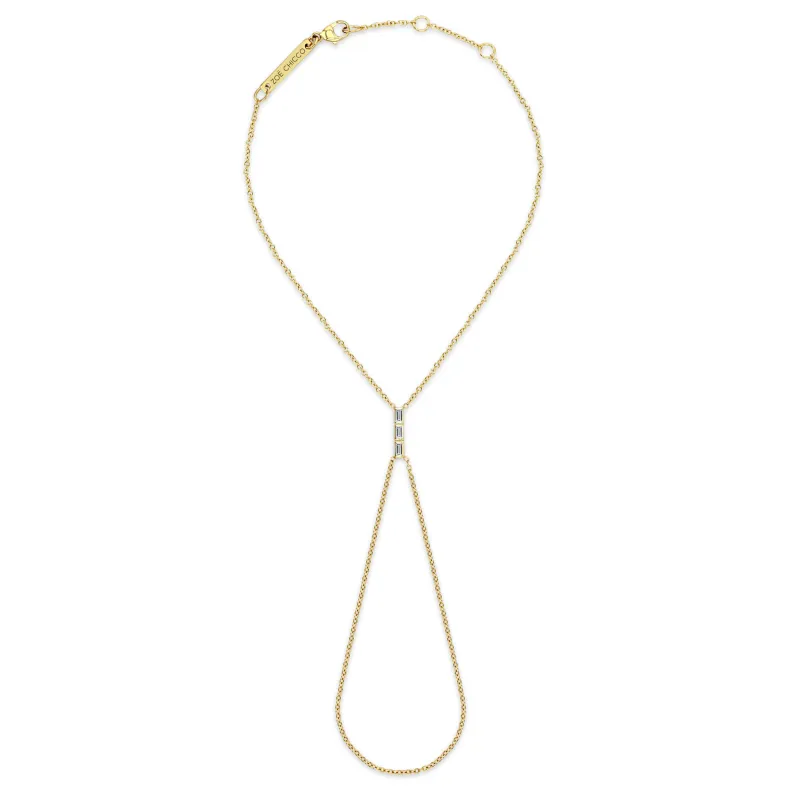 14k Channel Set Baguette Diamond Bar Hand Chain sold by Zoe Chicco